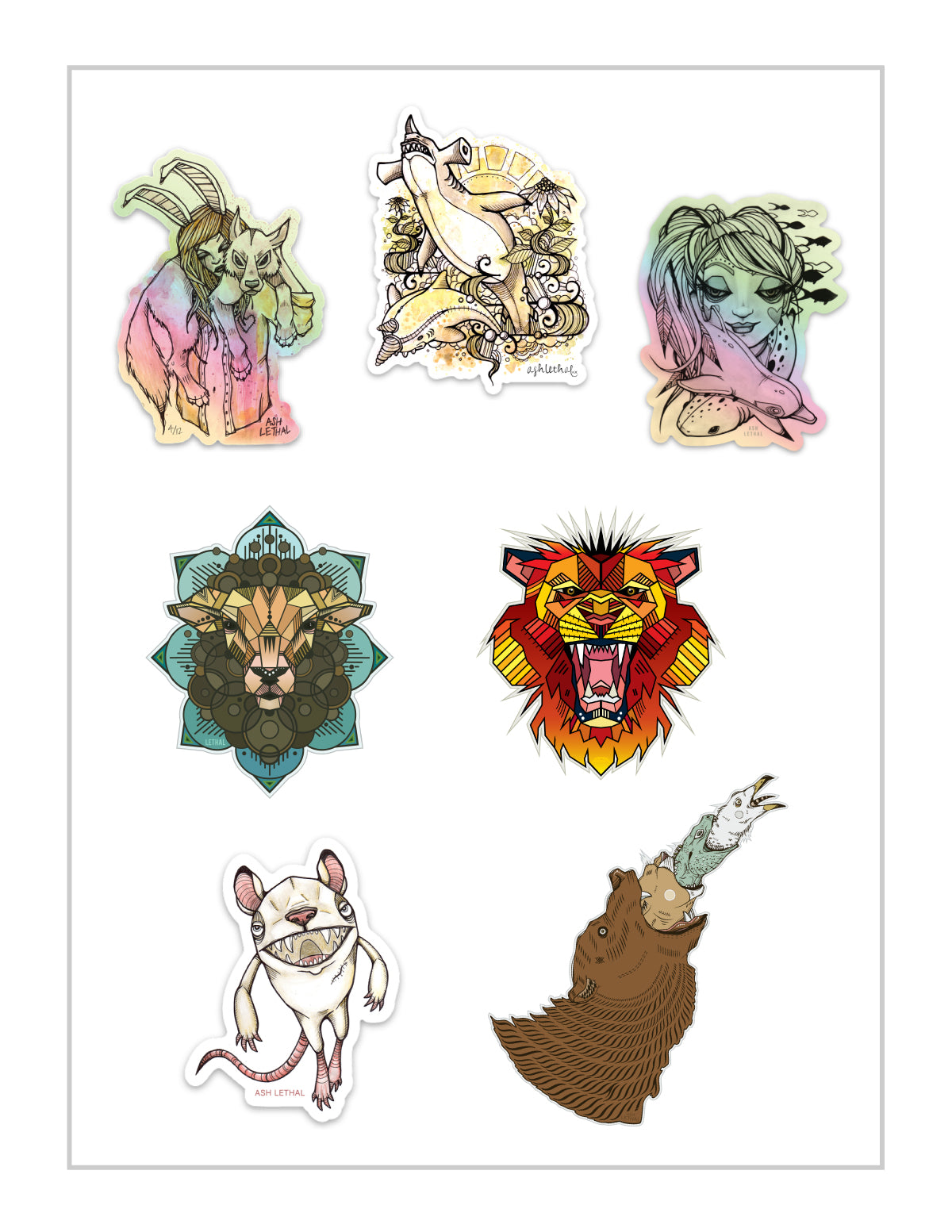 Digital Bundle of Art Stickers, Phone Wallpapers, & Printable Coloring Book Pages by Ash Lethal