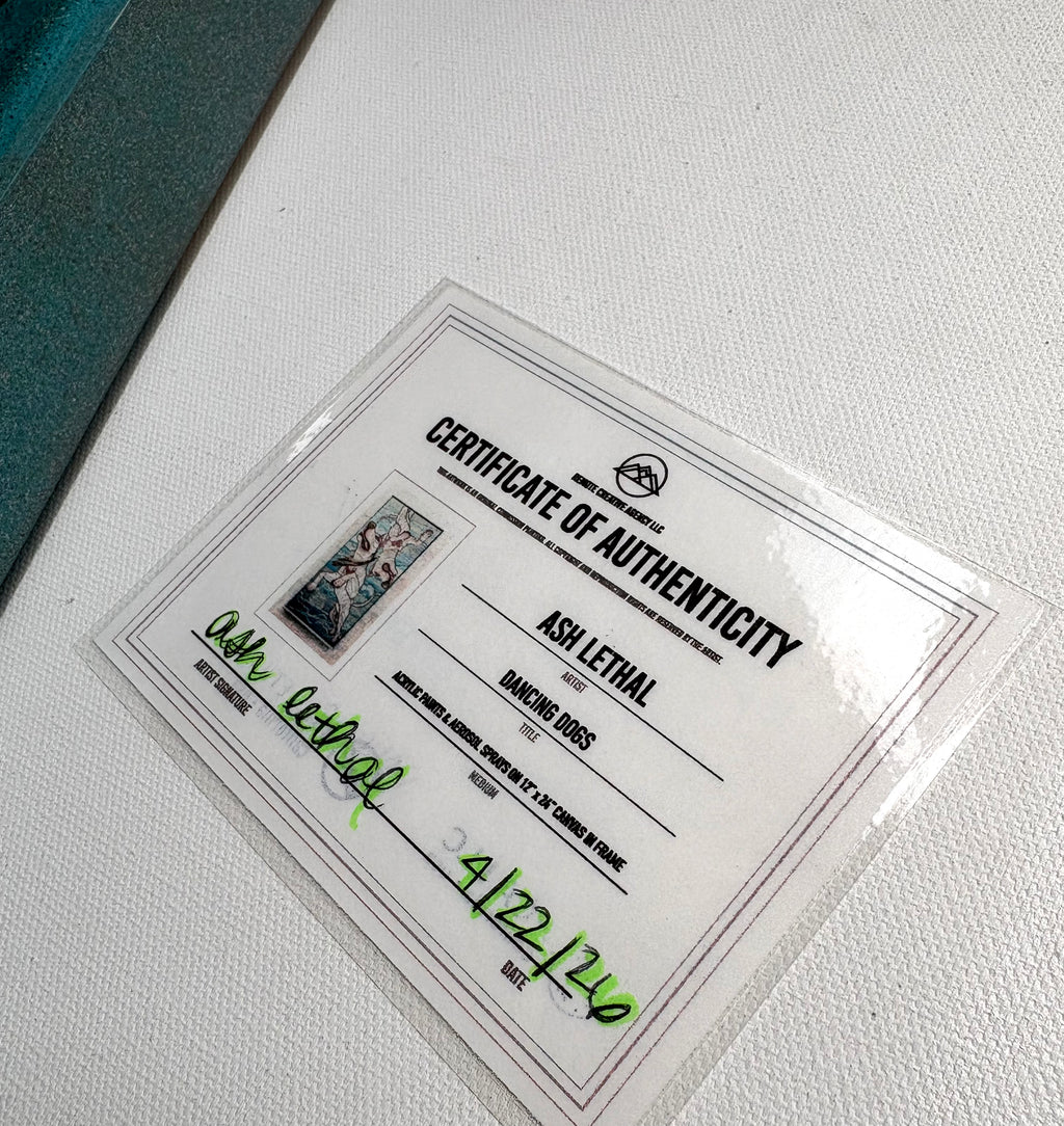 Certificate of Authenticity with a photo and text on a white surface
