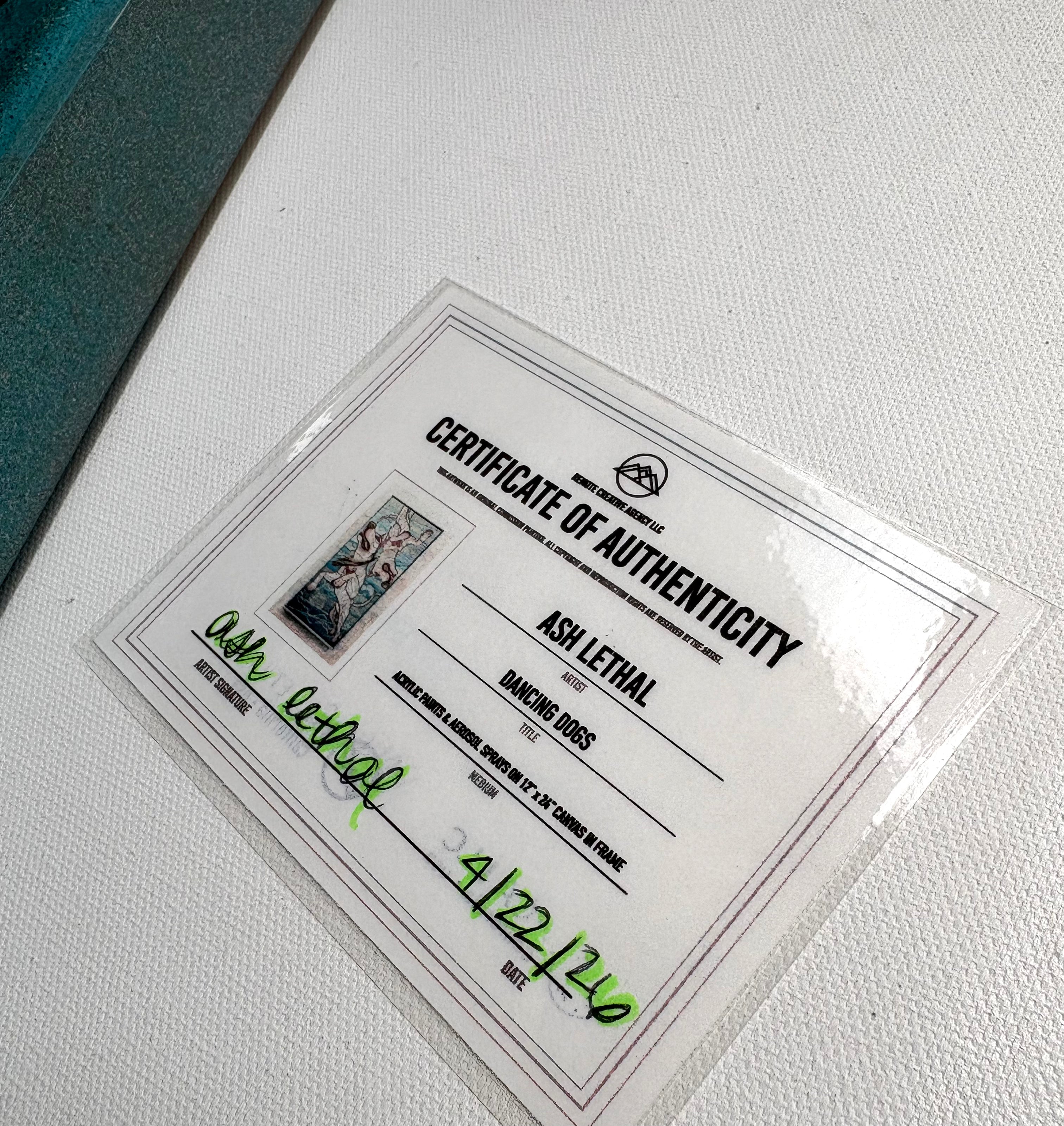 Certificate of Authenticity with a photo and text on a white surface