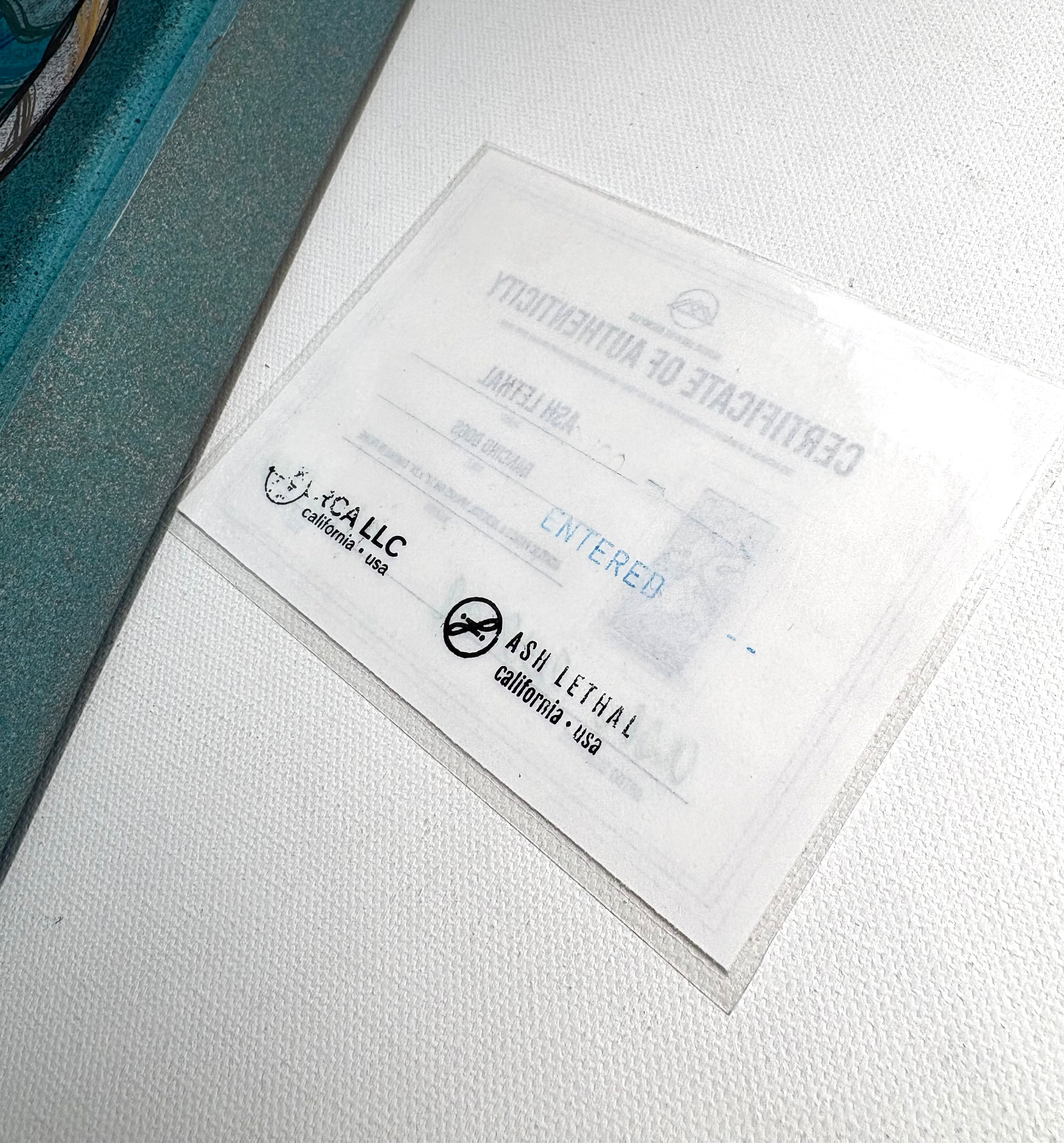 back of COA artist certificate for painting by ash lethal