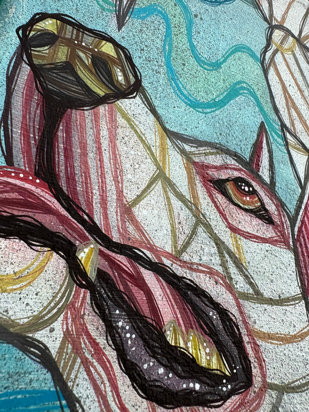 Colorful painting illustration of a dog's head with artistic brush strokes 