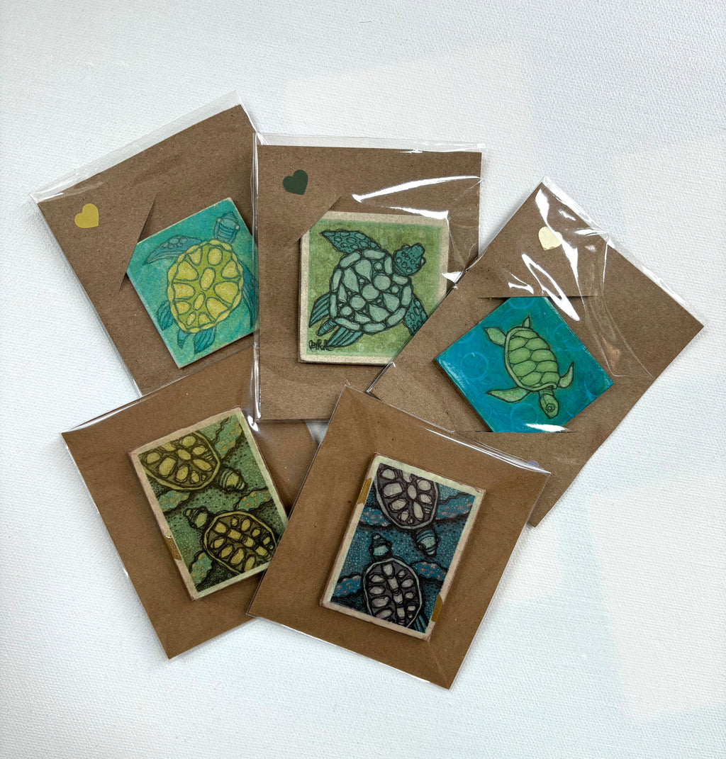 Turtle Power Pack of Five (5) Handmade Art Magnets Set by Ash Lethal
