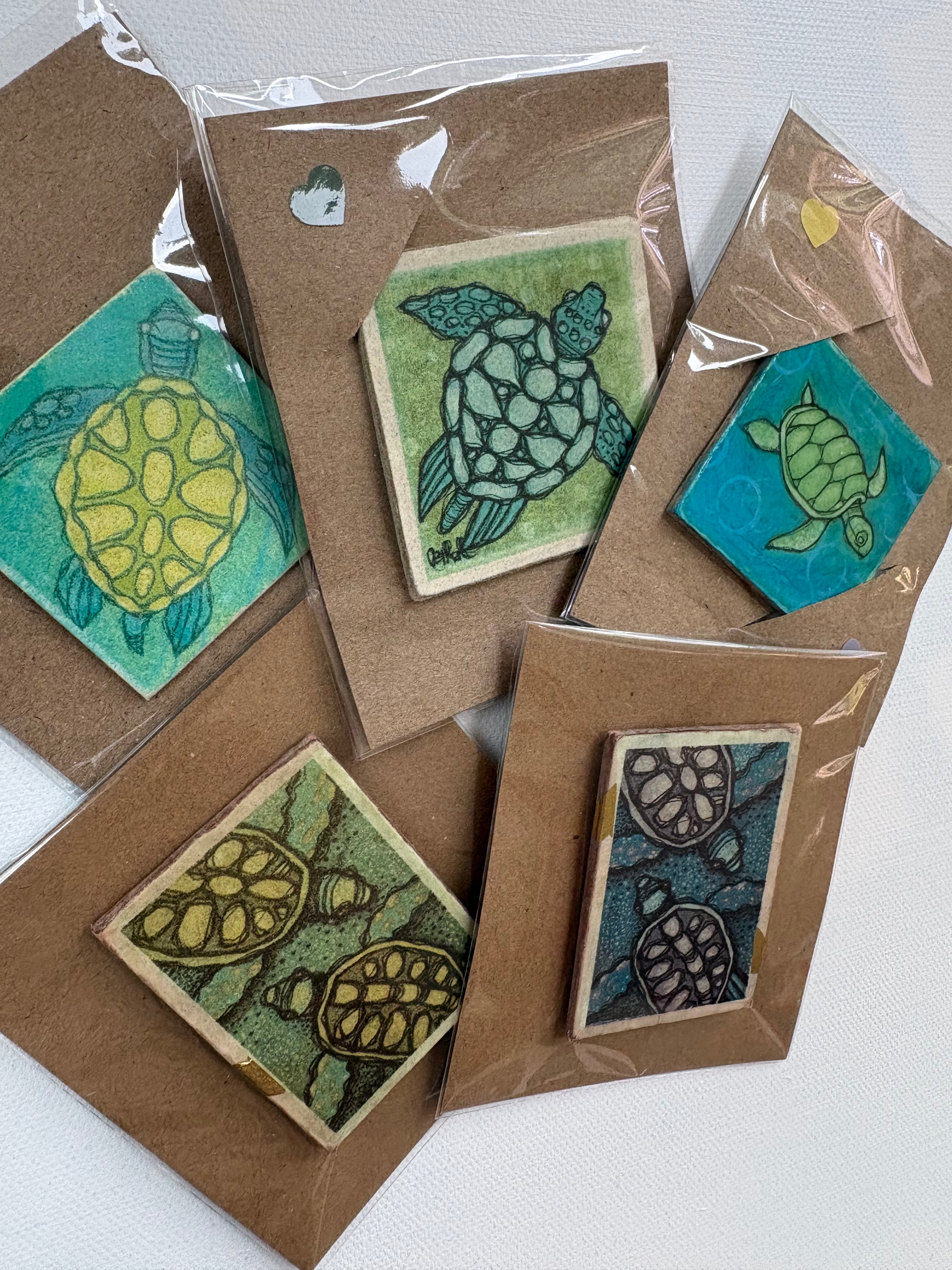 Turtle Power Pack of Five (5) Handmade Art Magnets Set by Ash Lethal