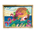 Colorful beach artwork with flamingos and a woman's face, titled 'Endless Summer' by Ash Lethal.