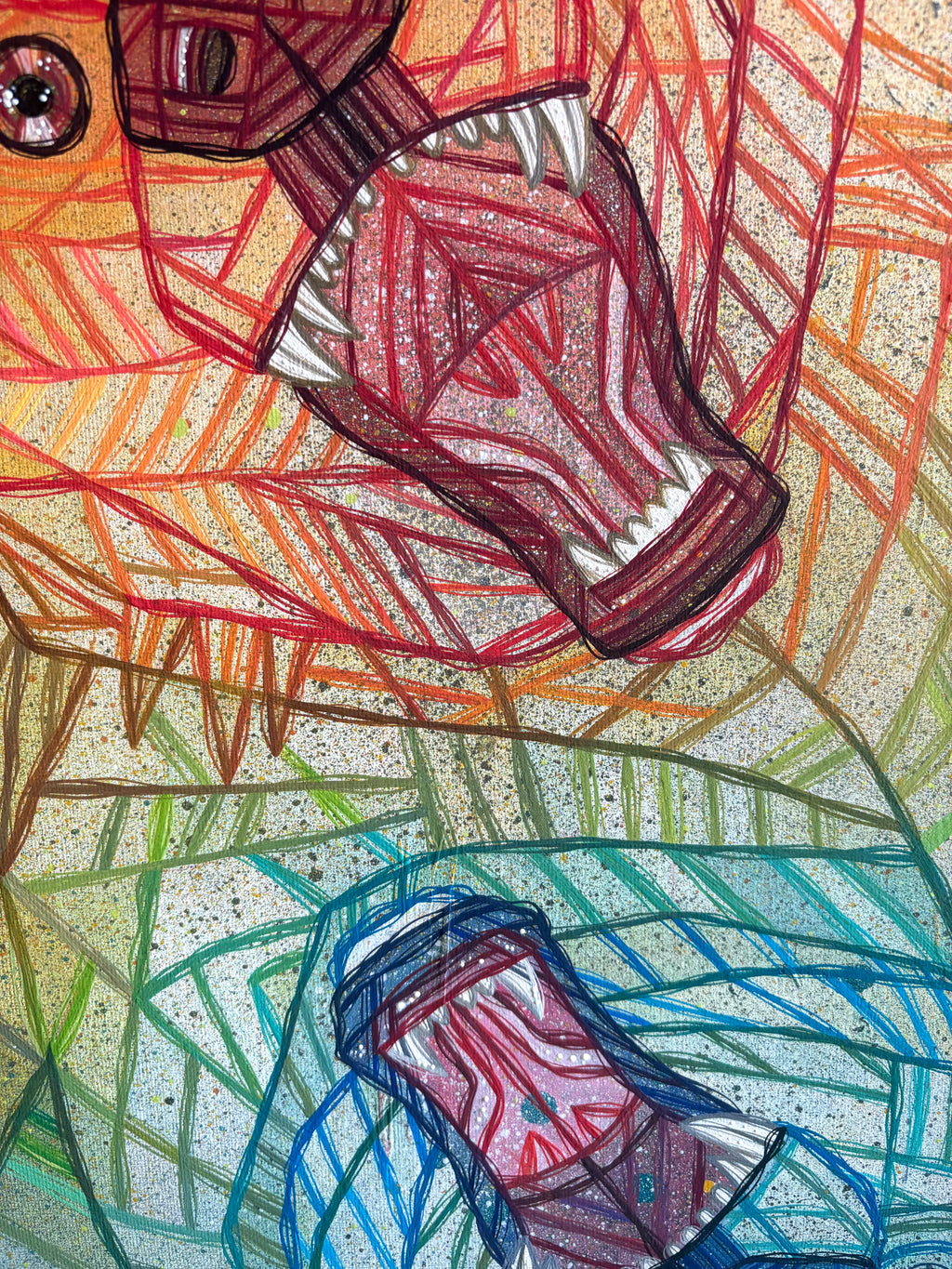 Colorful abstract artwork with geometric patterns and vibrant colors of bears 