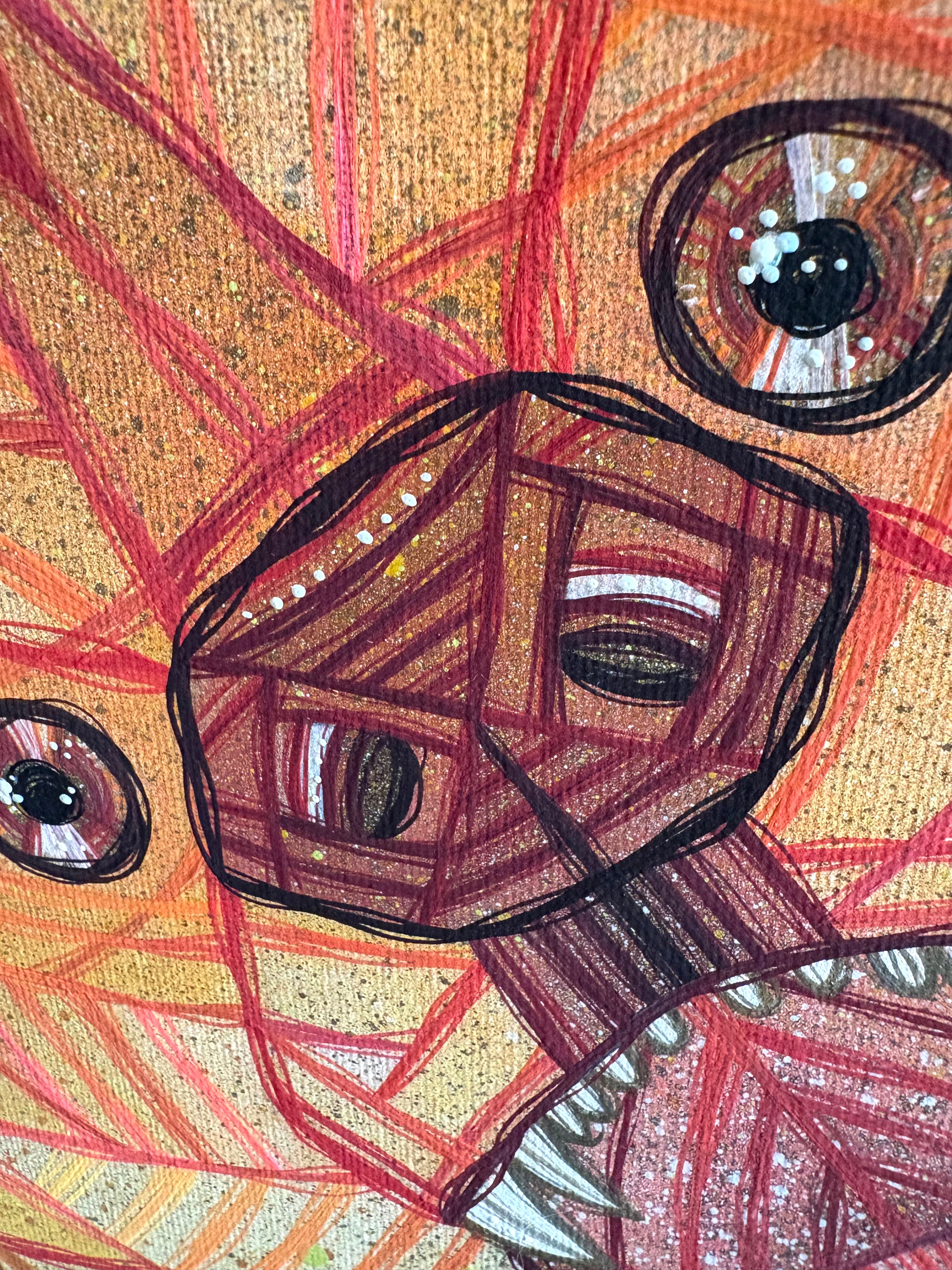 Artistic depiction of a bear face with abstract patterns and colors