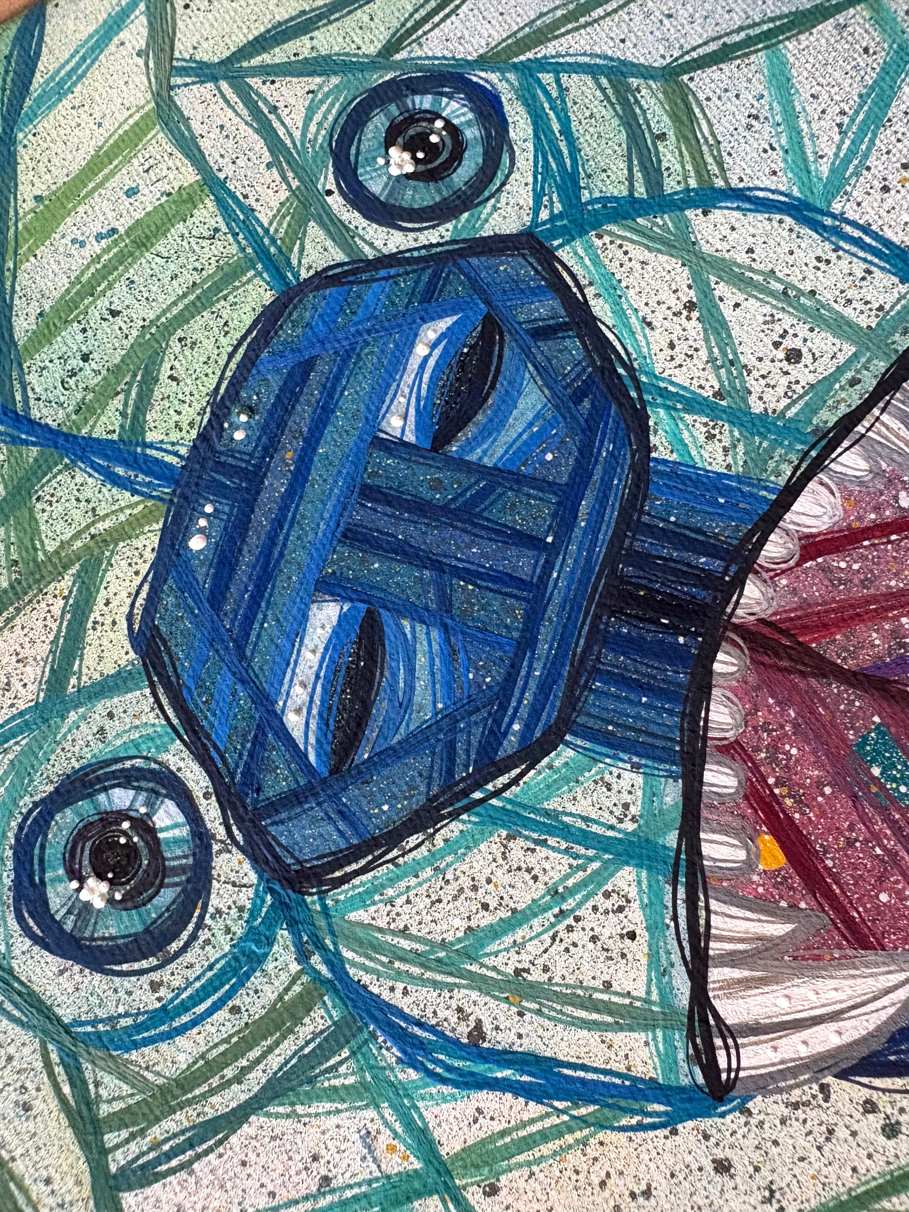 Blue bear painting details nose close up 