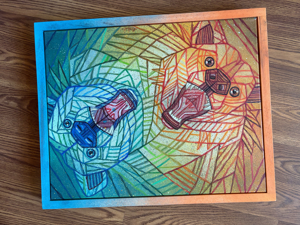 Colorful abstract artwork of two grizzly bears by ash lethal