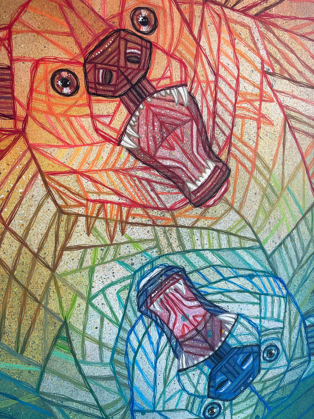 Colorful abstract artwork with geometric patterns and shapes bear art painting