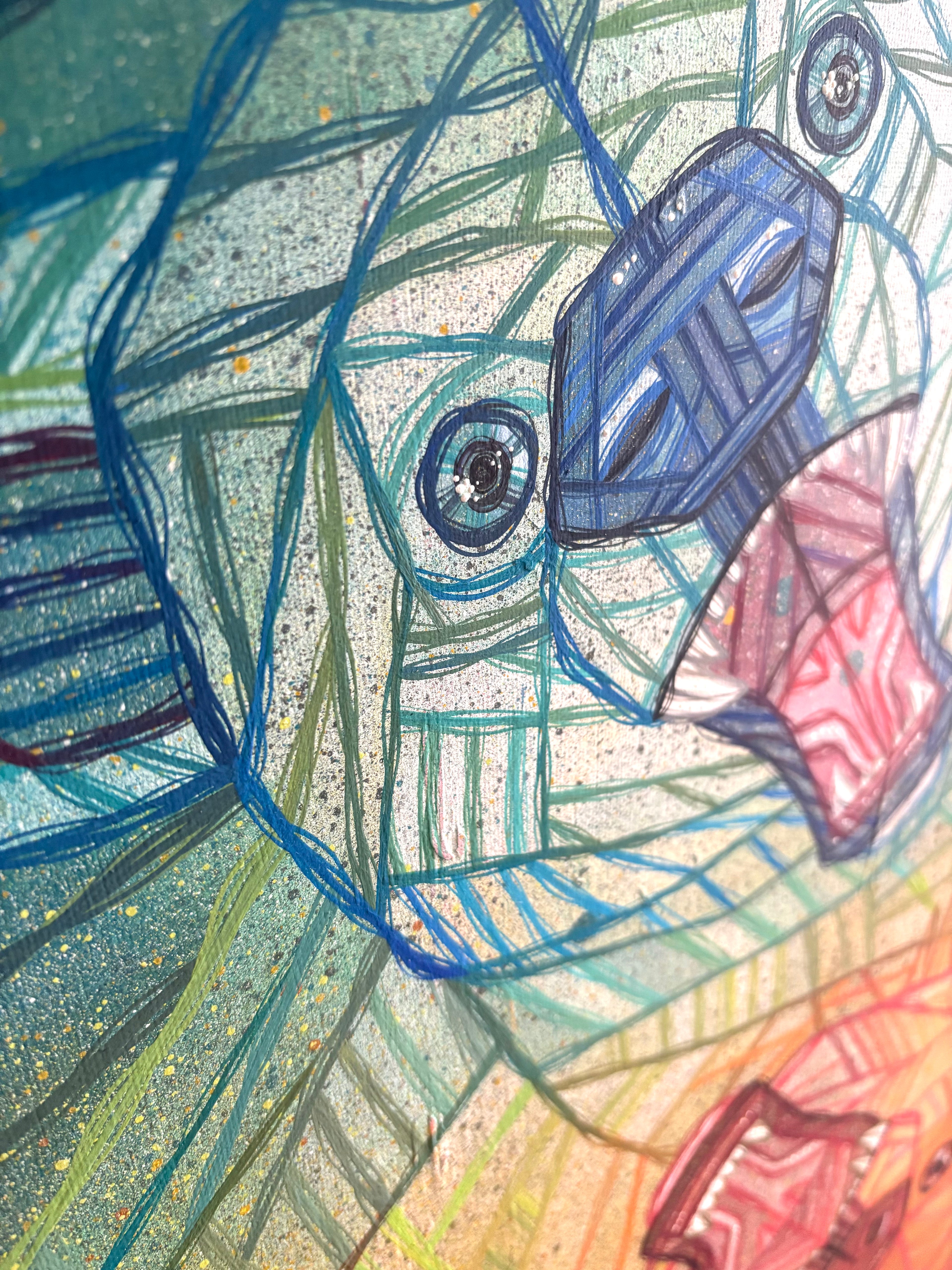 Colorful abstract painting of a bear with intricate patterns