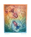 Colorful abstract artwork of two mirrored grizzly bears gradient faded pop art colors with 'Grizzleeze' and 'Ash Lethal'