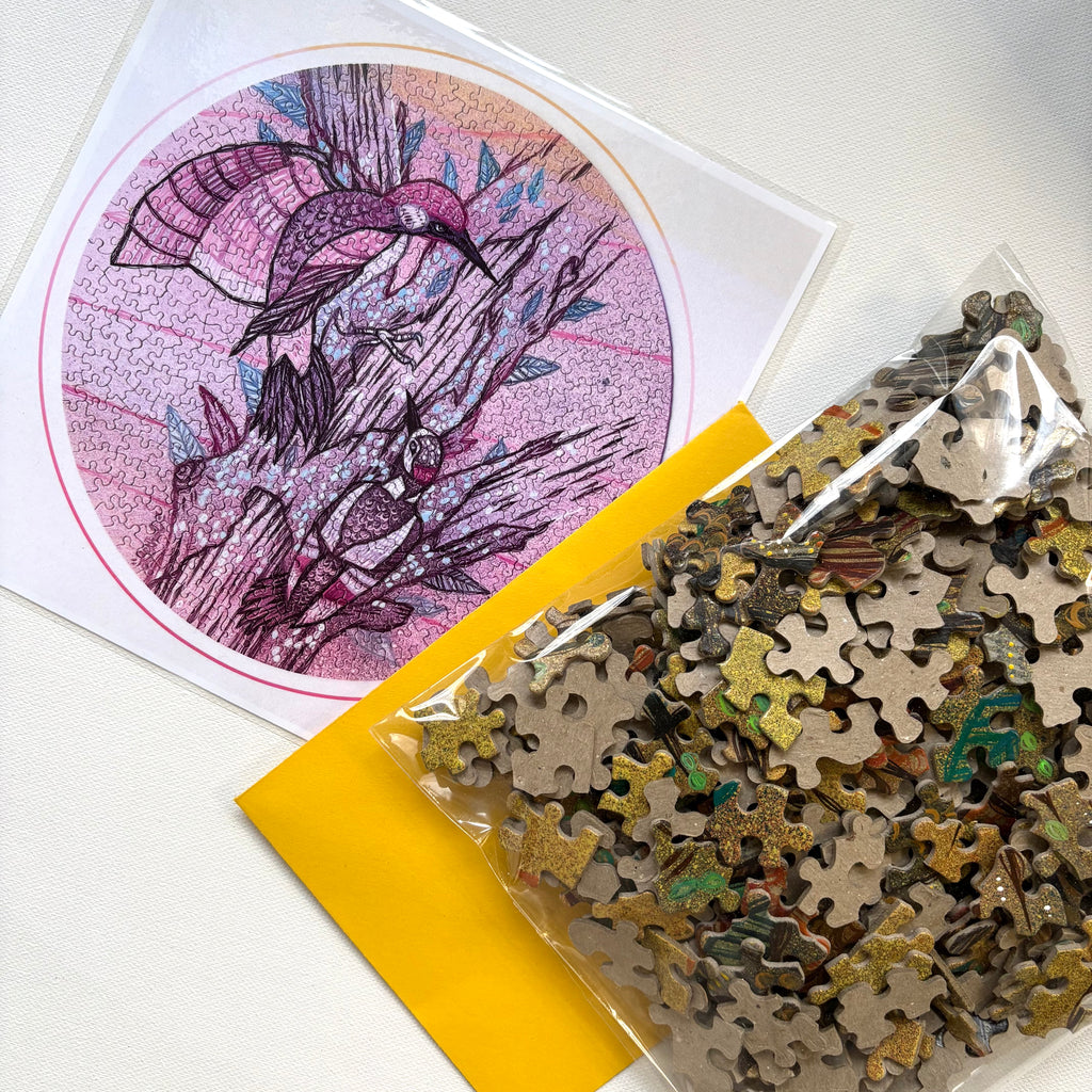 Jigsaw puzzle painted by Hand pieces come wrapped with print of the complete puzzle by Ash Lethal artist puzzles