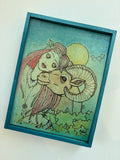 Park Walks w/ Red Hair Reproduction Painting in Custom Wood Frame