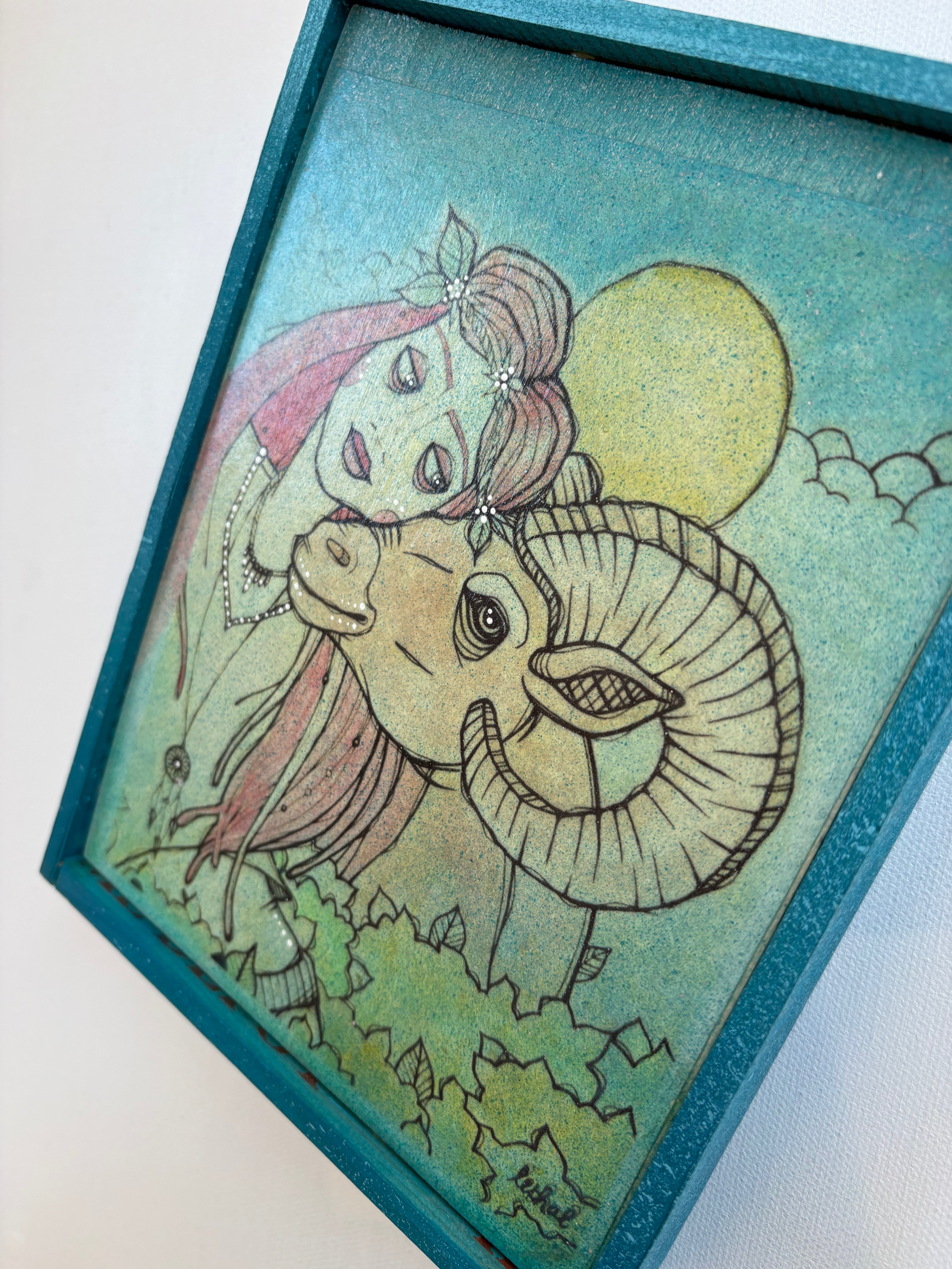 Park Walks w/ Red Hair Reproduction Painting in Custom Wood Frame