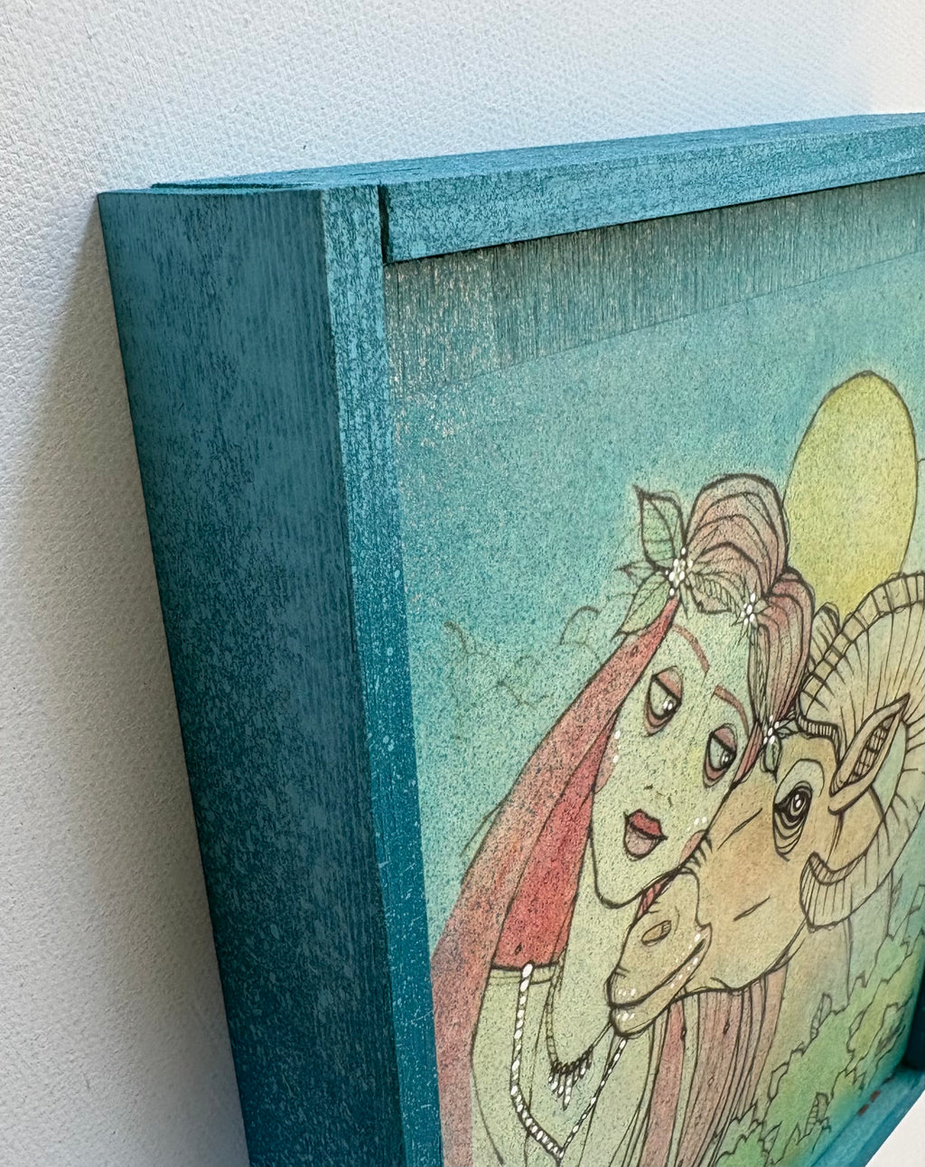 Park Walks w/ Red Hair Reproduction Painting in Custom Wood Frame