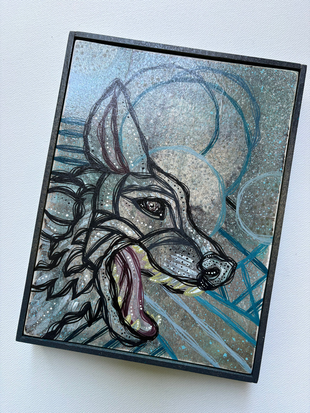 Original Mini Night Wolf Painting by Ash Lethal