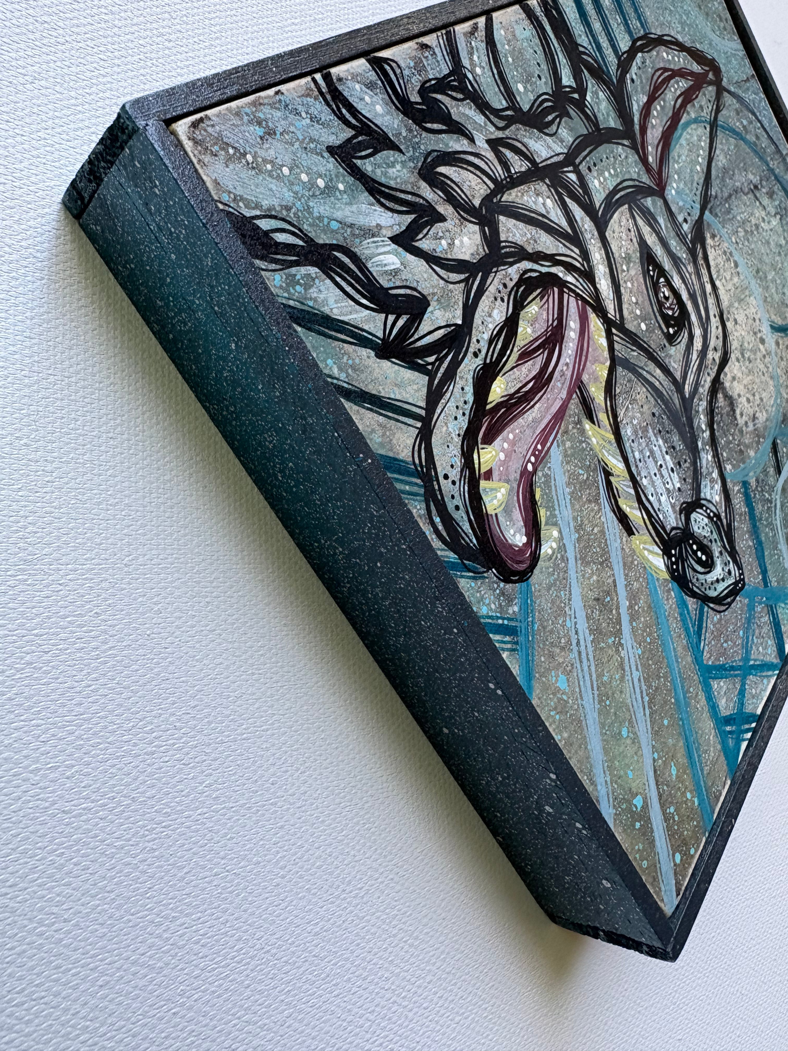 Original Mini Night Wolf Painting by Ash Lethal