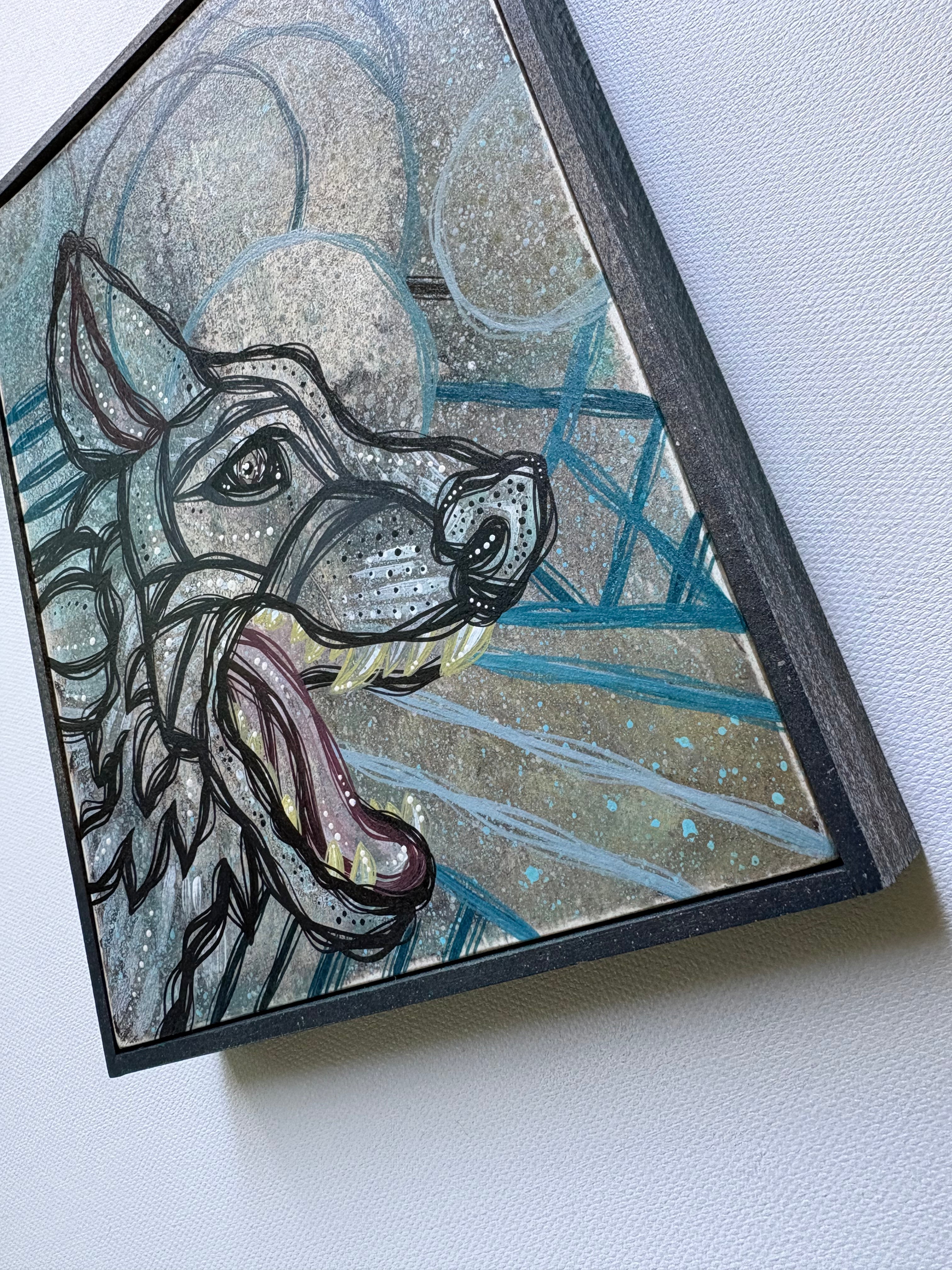 Original Mini Night Wolf Painting by Ash Lethal