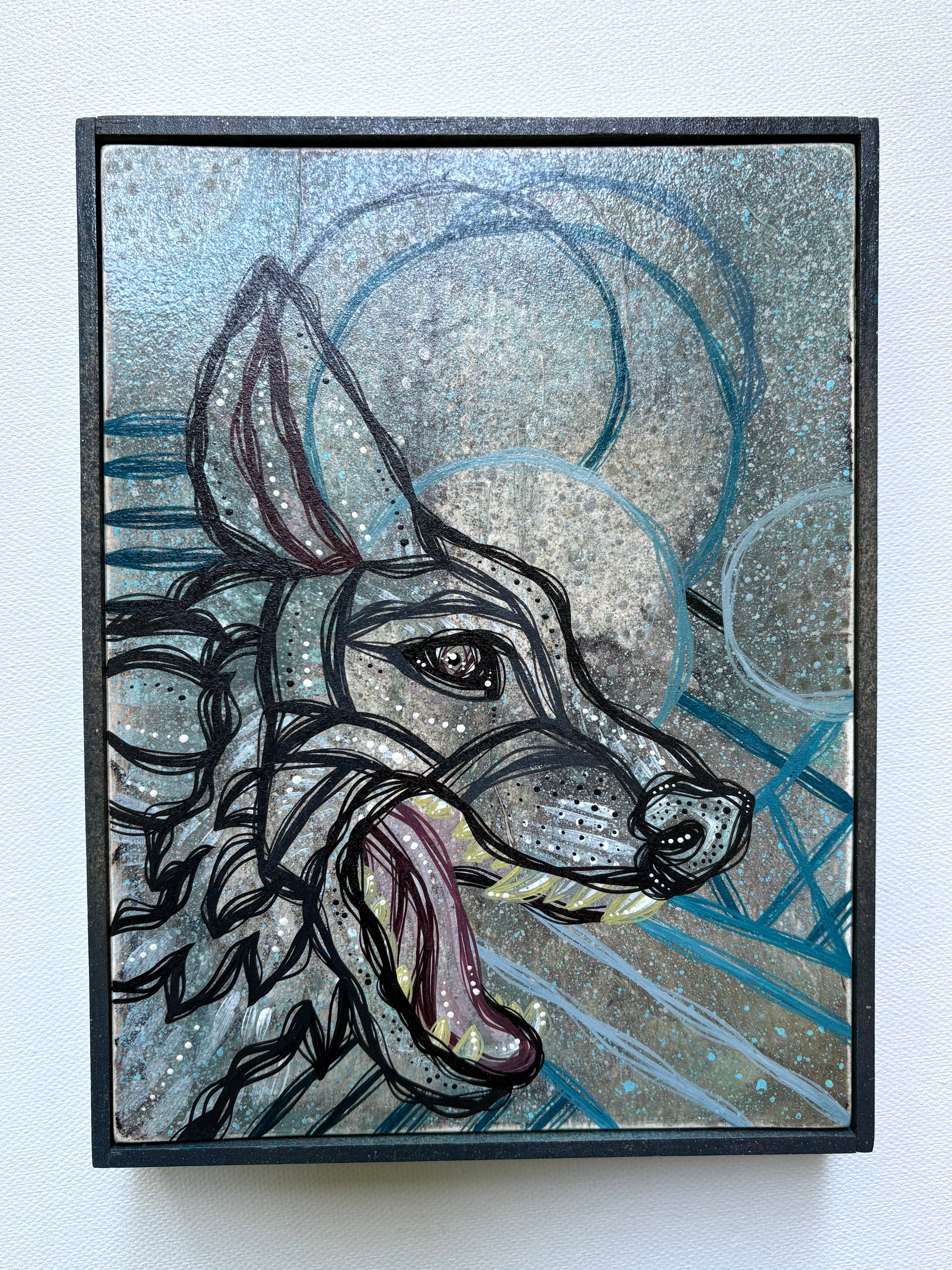 Original Mini Night Wolf Painting by Ash Lethal