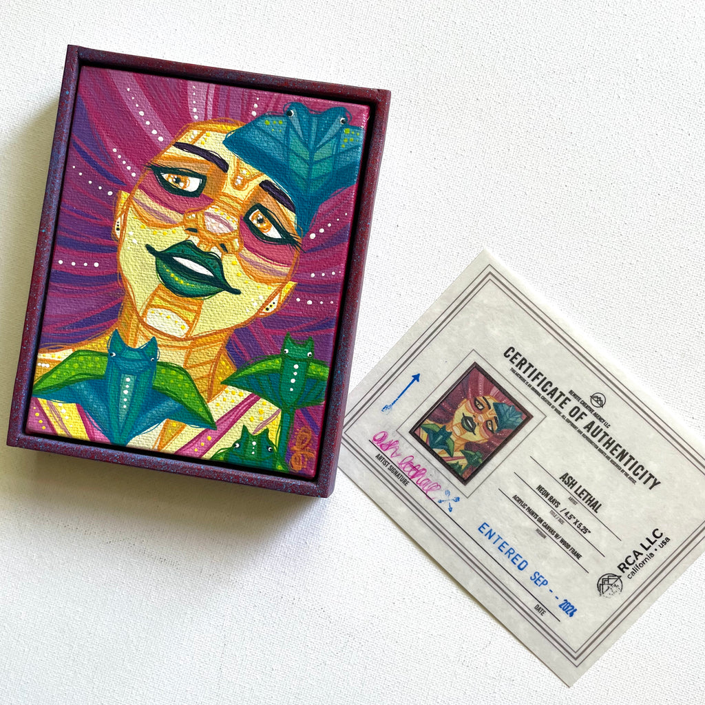 Colorful artwork with a 'Certificate of Authenticity' on a white background
