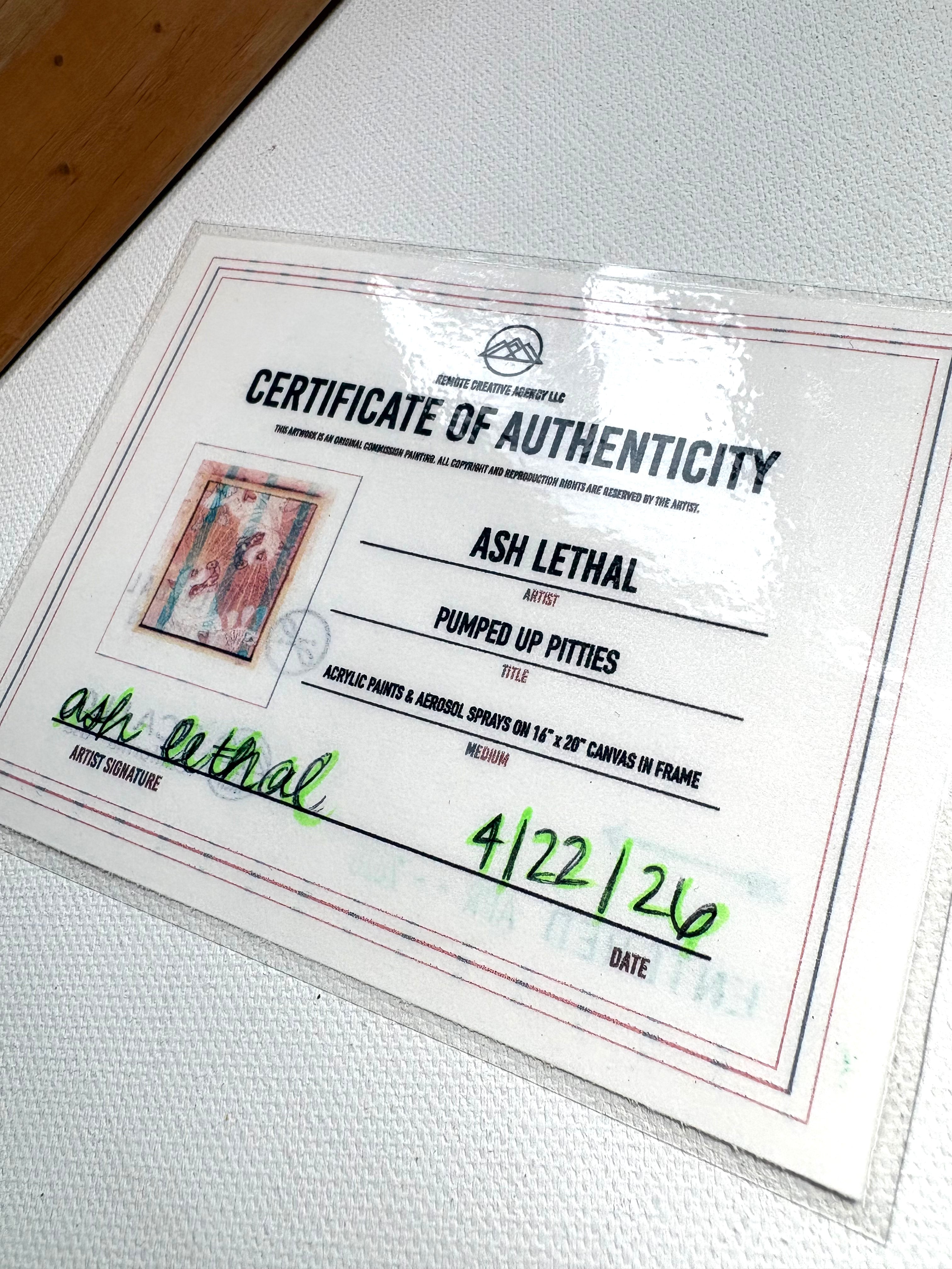 Certificate of Authenticity for an artwork by Ash Lethal on a white surface.