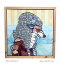 Framed artwork of a stylized wolf with geometric patterns, signed 'Ash Lethal' art painting by Ash Lethal Wolf In Sheep's Clothing 