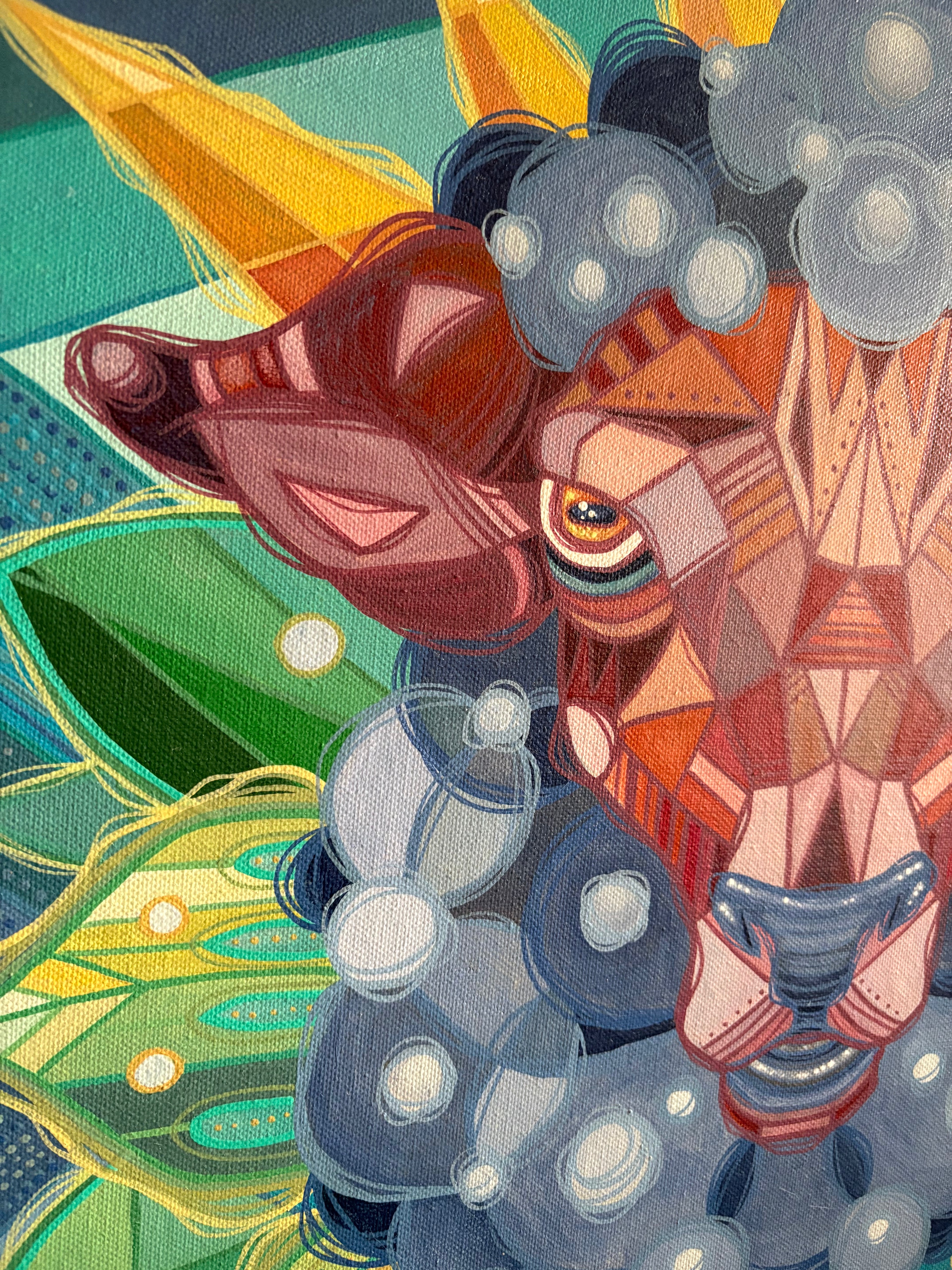 Abstract artwork with geometric shapes and vibrant colors of sacred lamb sheep 