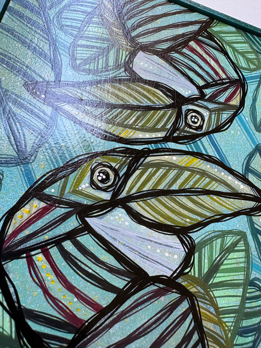Original Mini Toucans Tropical Painting by Ash Lethal