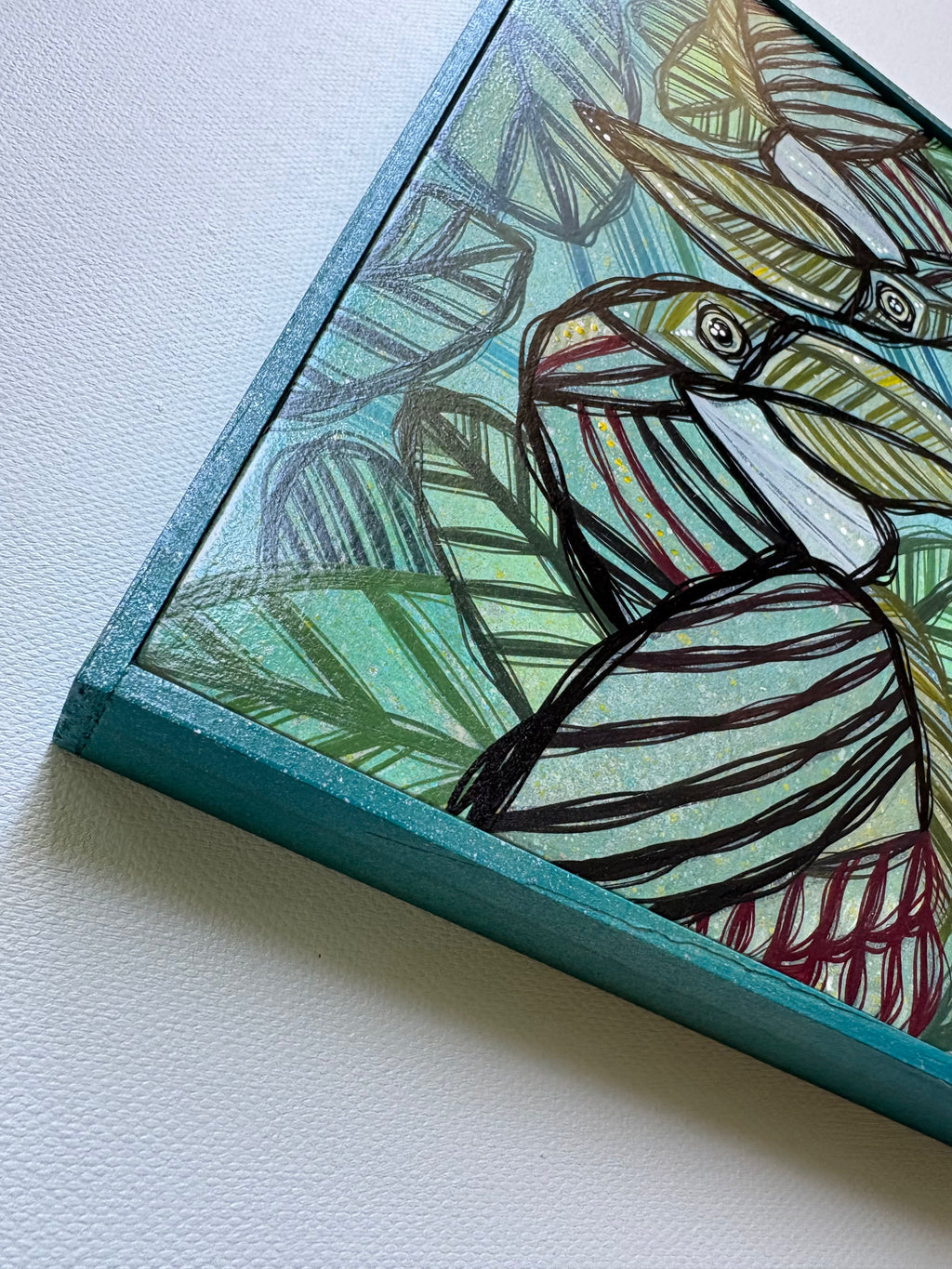 Original Mini Toucans Tropical Painting by Ash Lethal