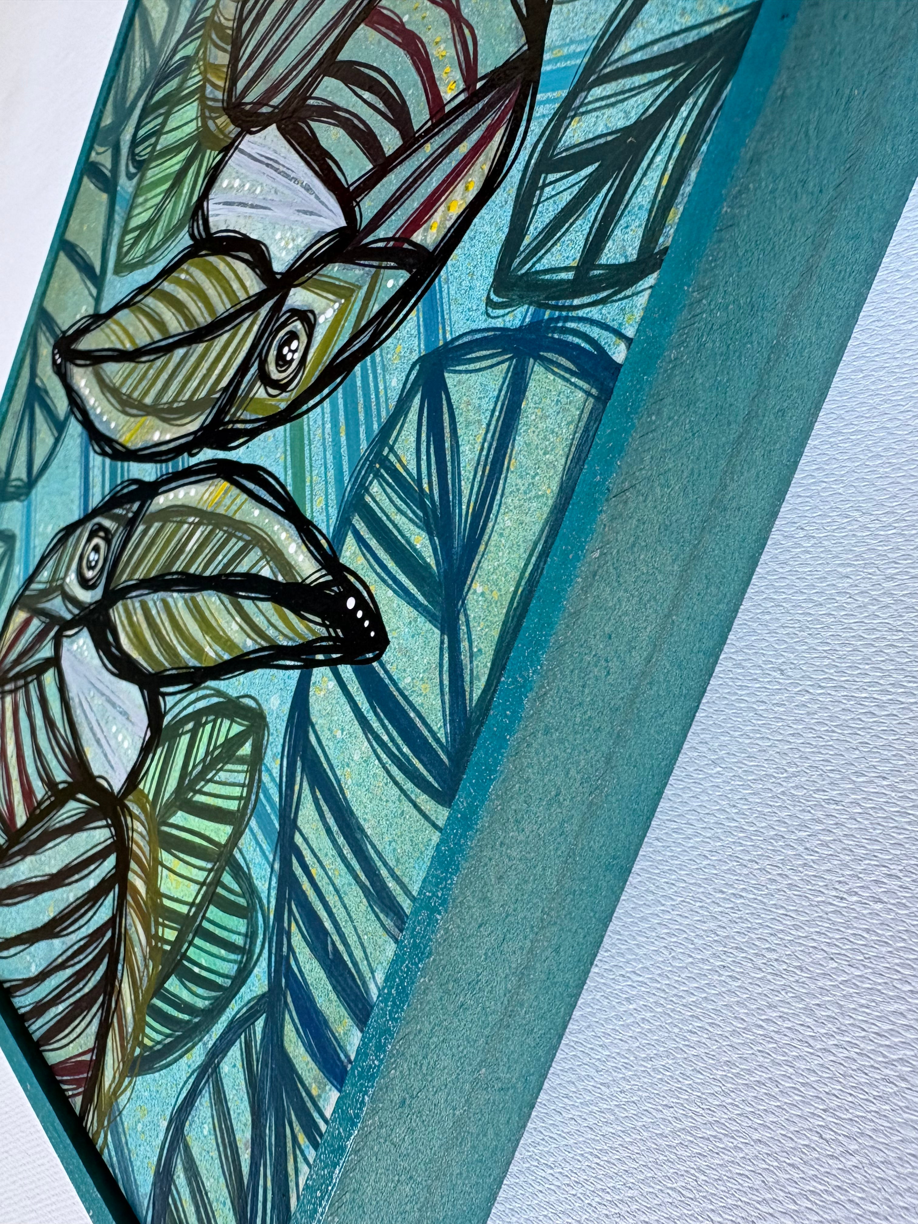 Original Mini Toucans Tropical Painting by Ash Lethal