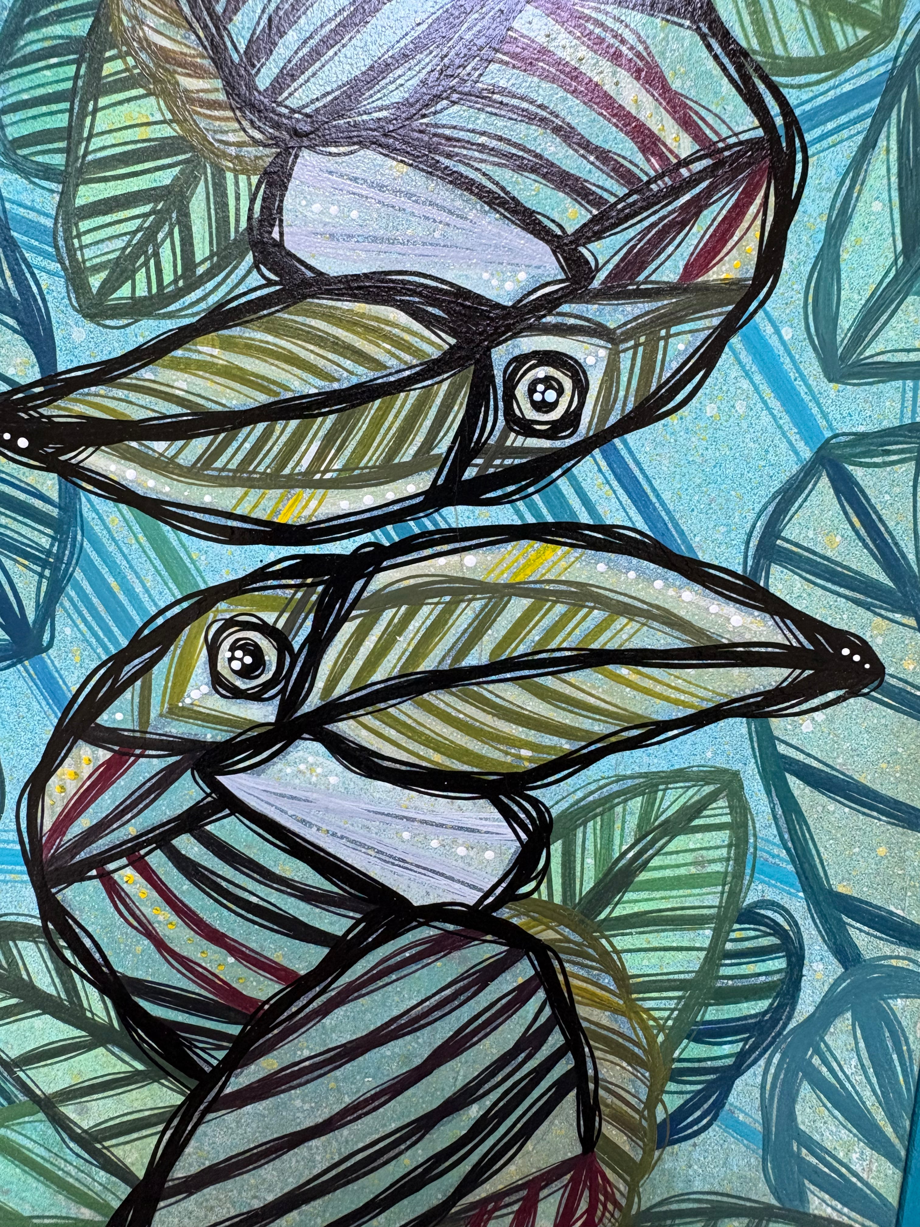 Original Mini Toucans Tropical Painting by Ash Lethal