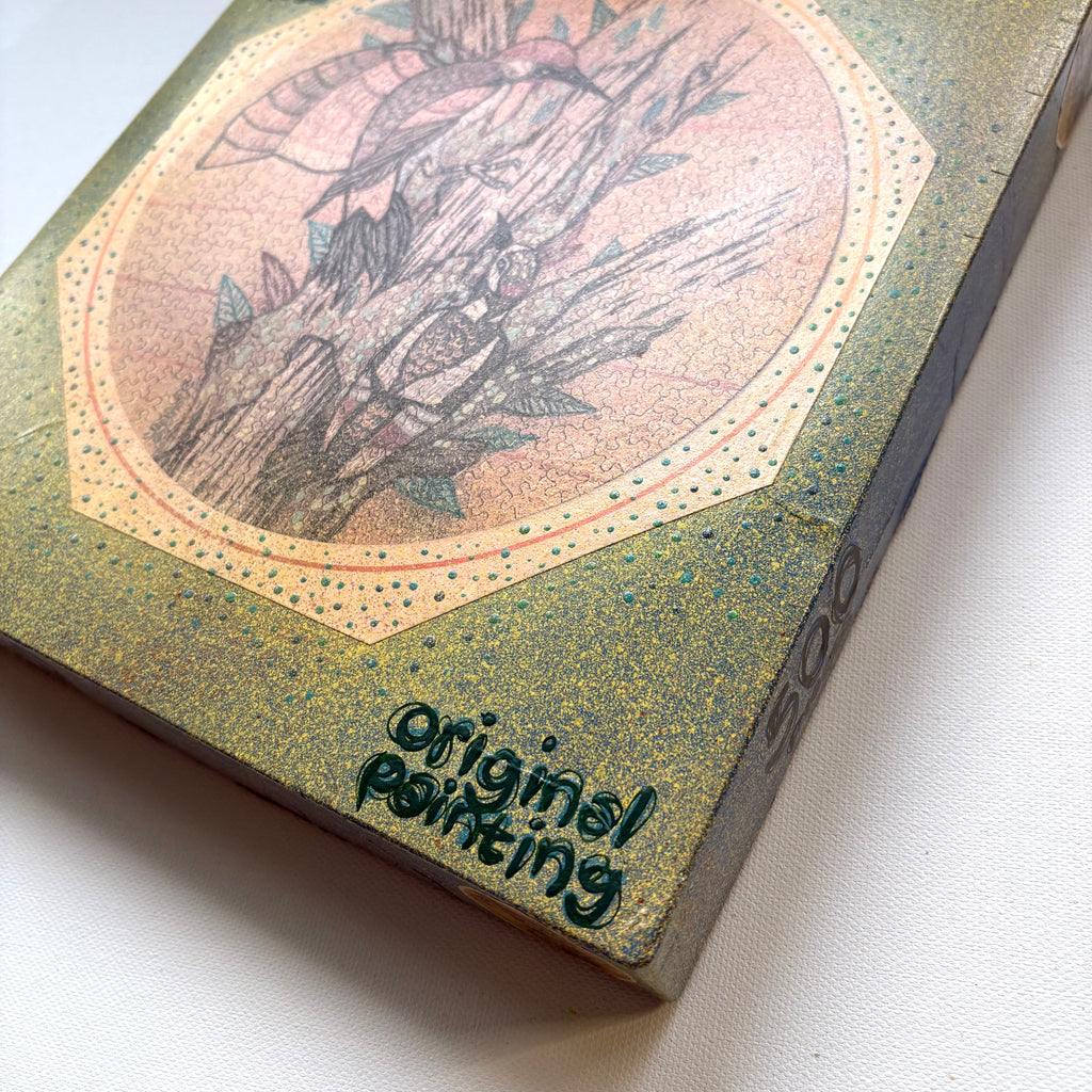 original painted puzzle of woodpecker birds by ash lethal in box