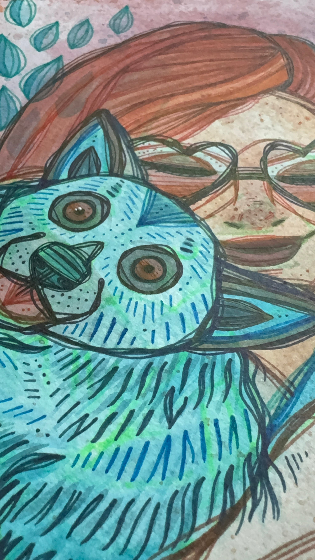 All Creatures Original Ink & Acrylic 11" x 13" Drawing on Watercolor Paper