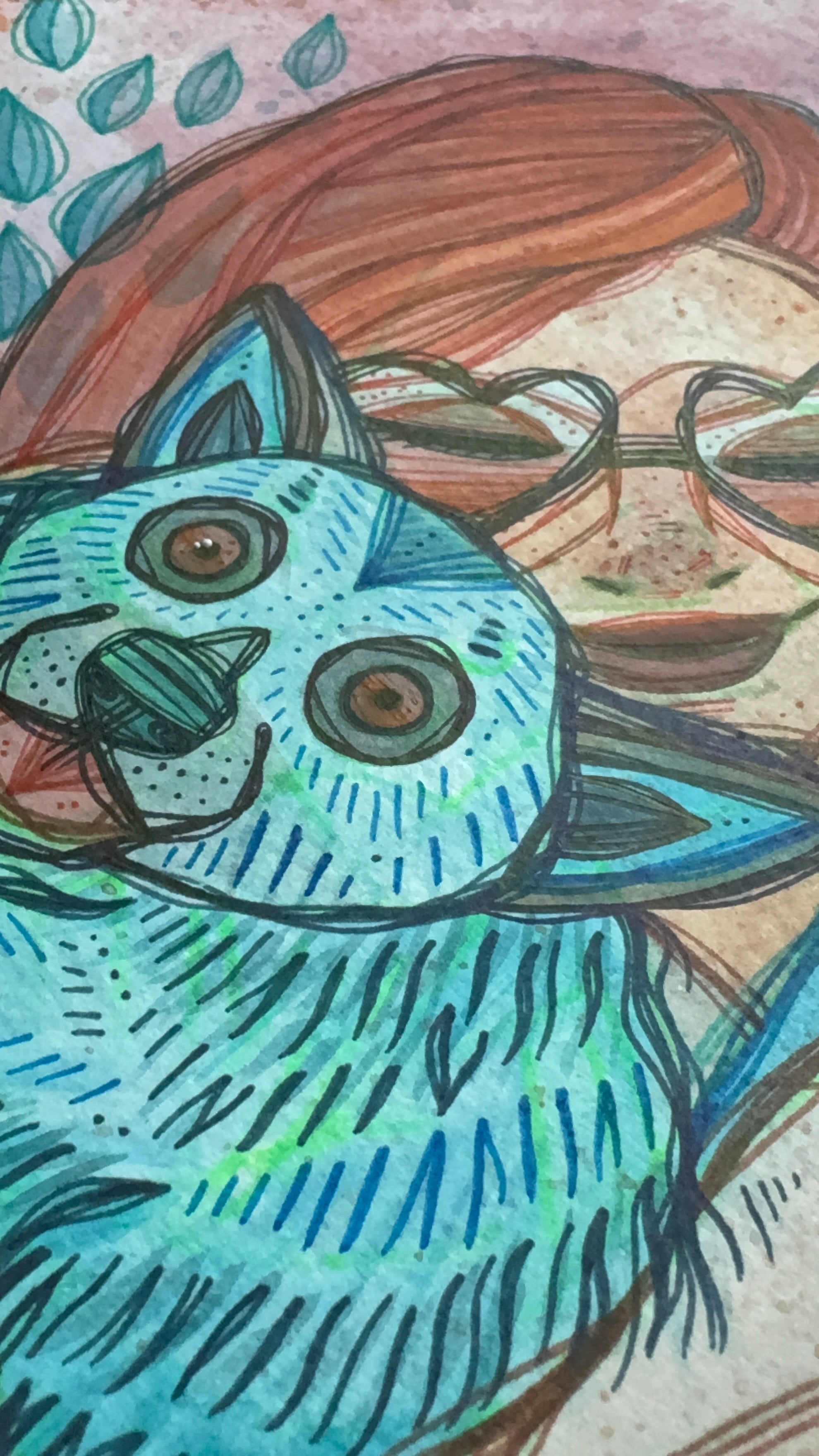 All Creatures Original Ink & Acrylic 11" x 13" Drawing on Watercolor Paper