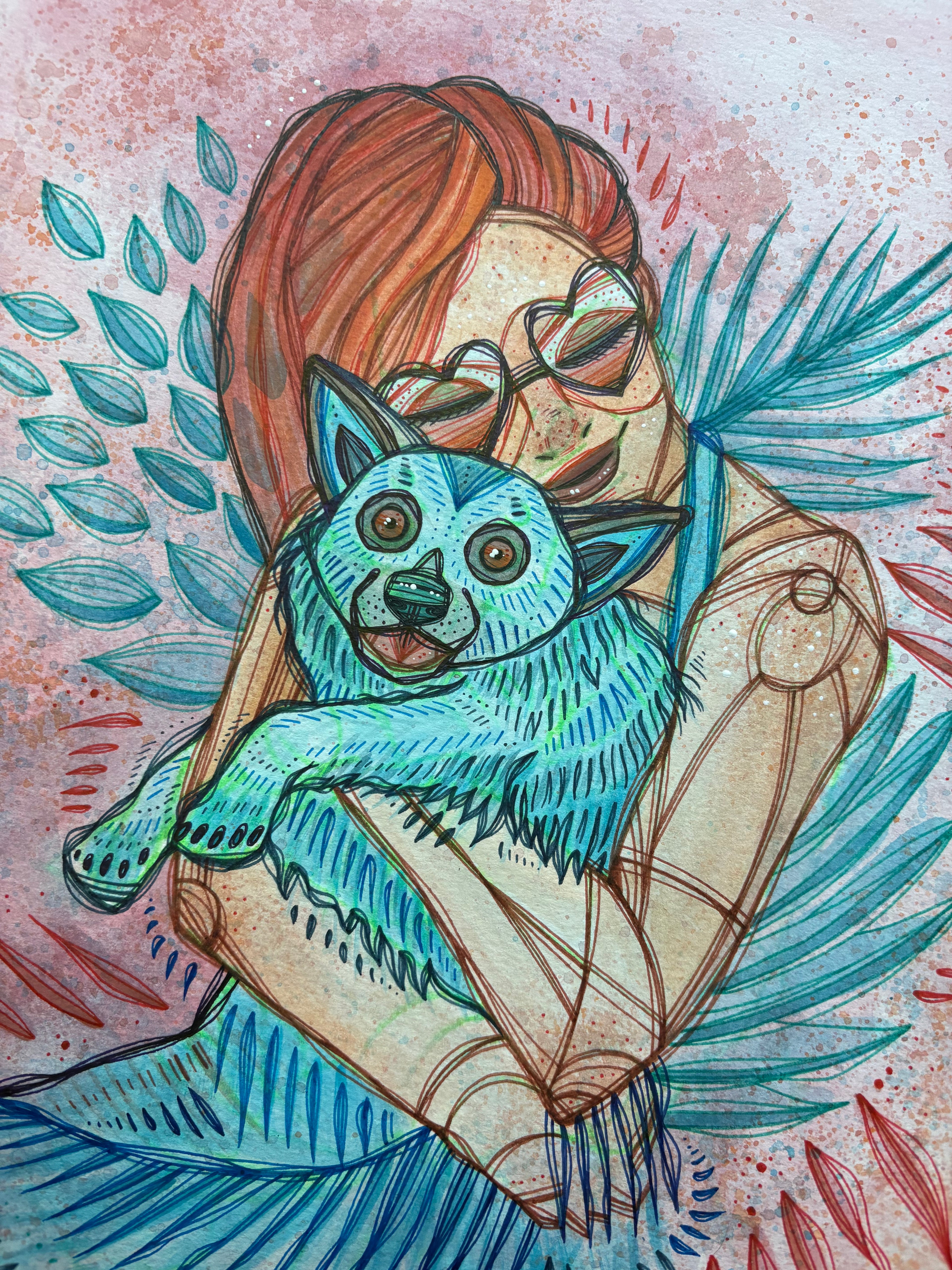 All Creatures Original Ink & Acrylic 11" x 13" Drawing on Watercolor Paper