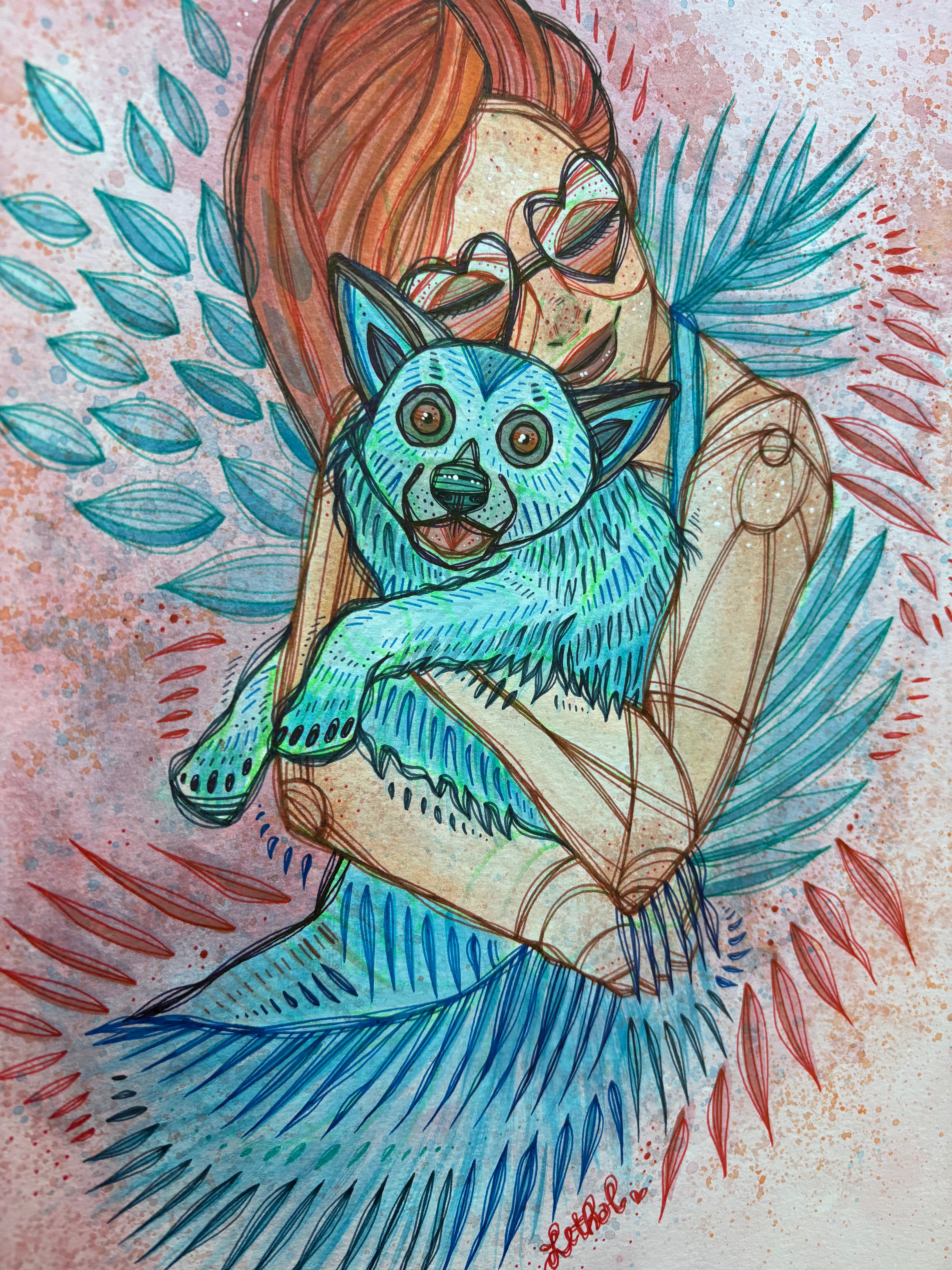 All Creatures Original Ink & Acrylic 11" x 13" Drawing on Watercolor Paper