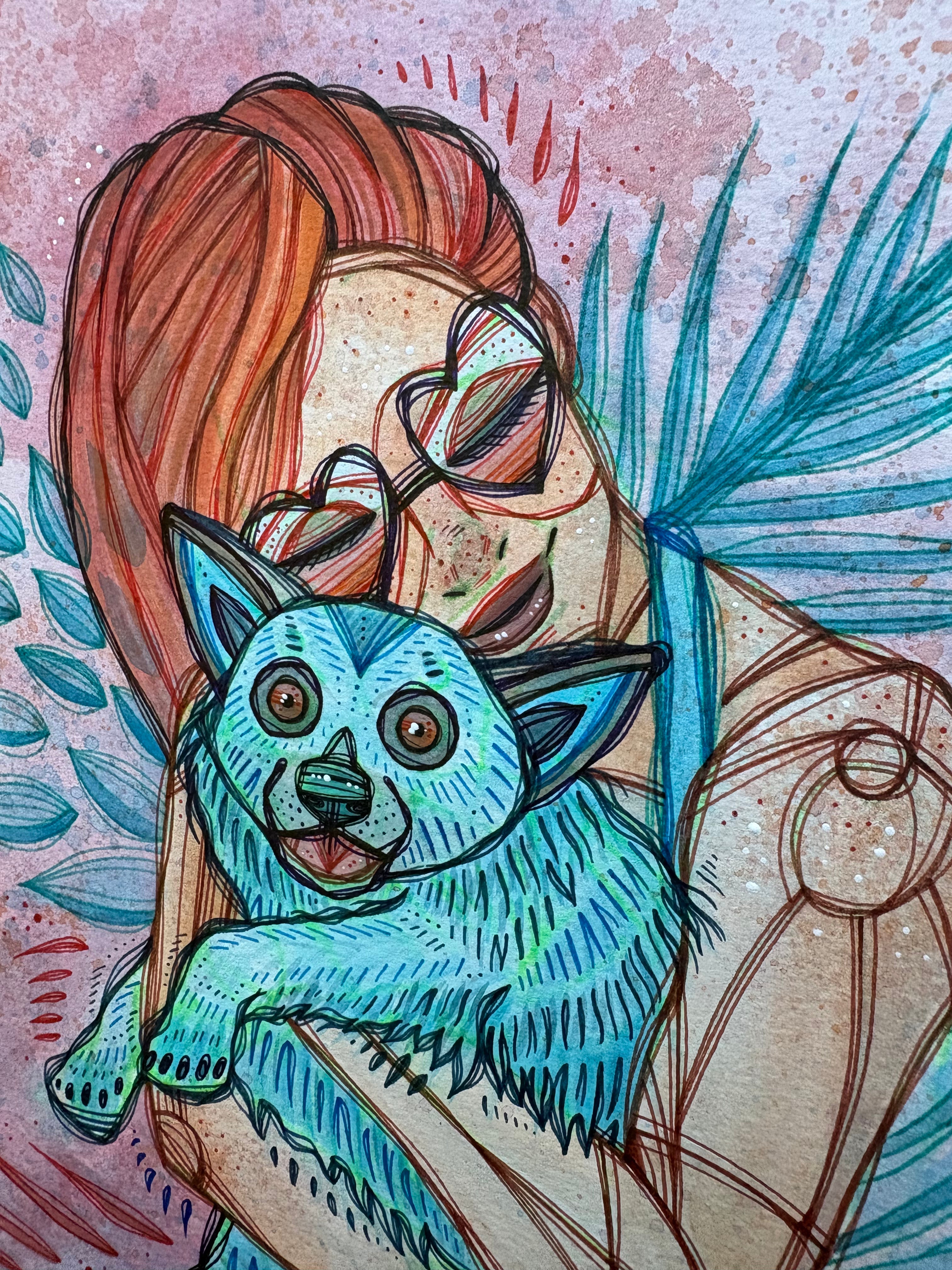 All Creatures Original Ink & Acrylic 11" x 13" Drawing on Watercolor Paper