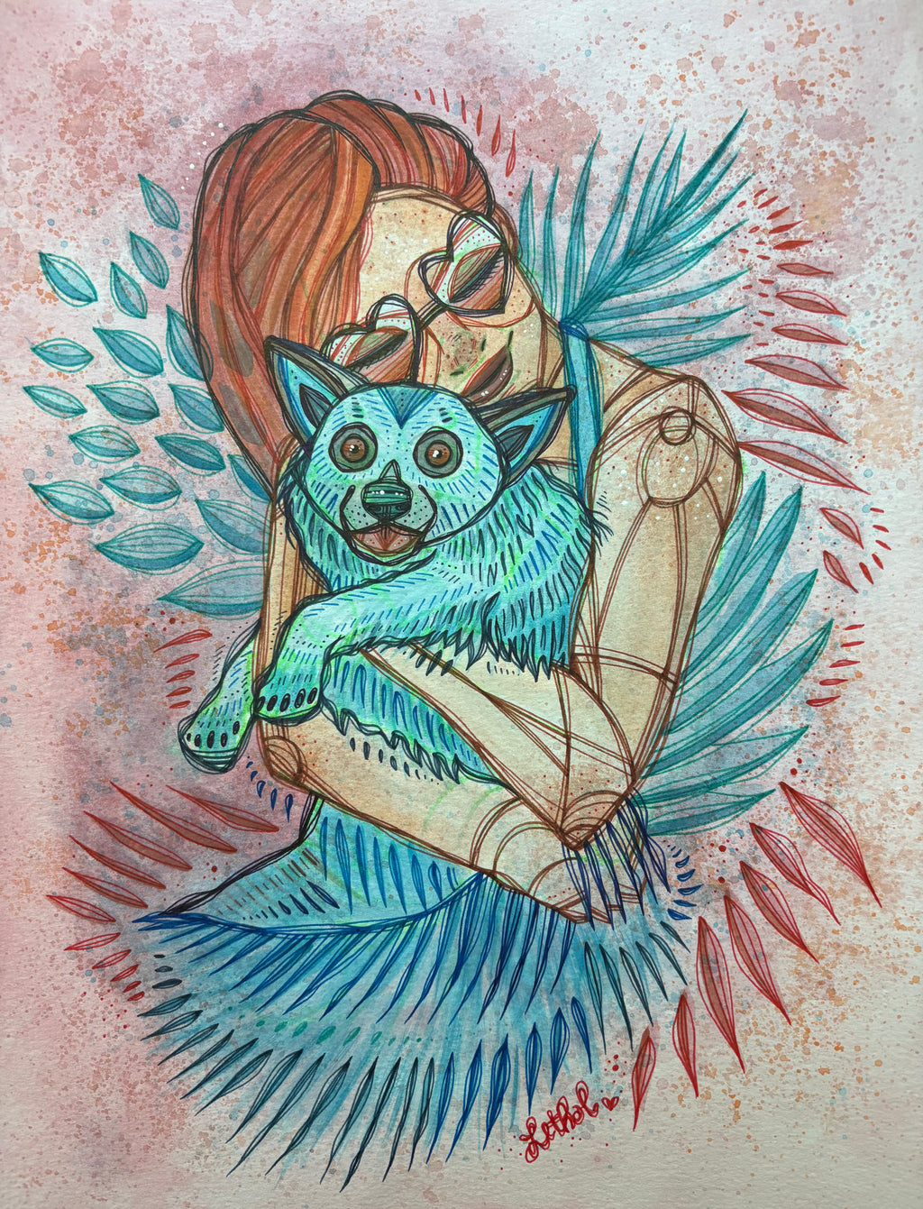 All Creatures Original Ink & Acrylic 11" x 13" Drawing on Watercolor Paper