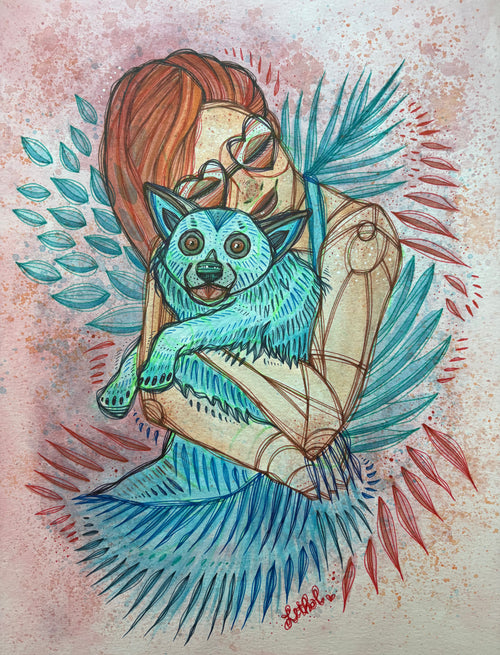 All Creatures Original Ink & Acrylic 11" x 13" Drawing on Watercolor Paper
