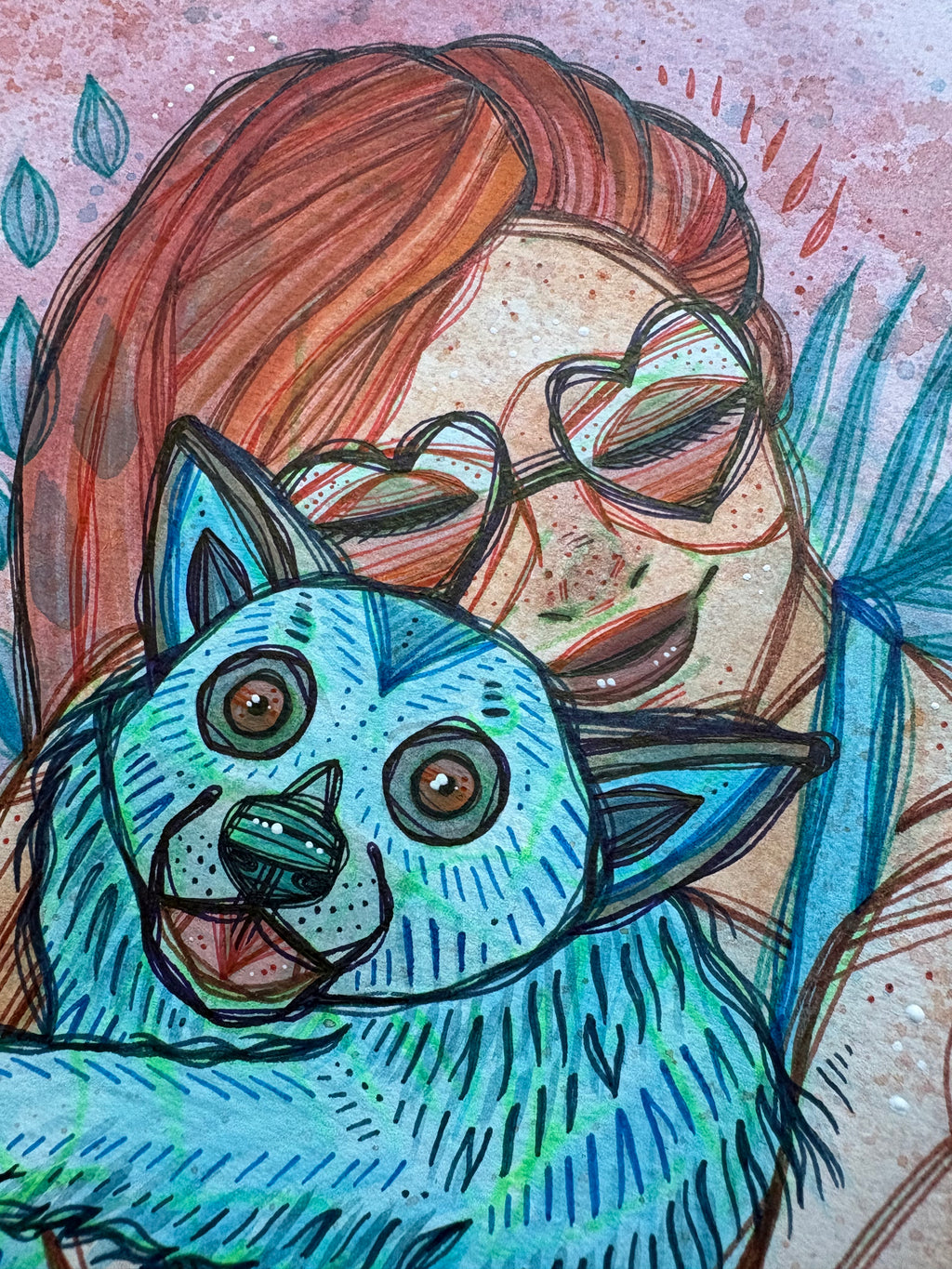 All Creatures Original Ink & Acrylic 11" x 13" Drawing on Watercolor Paper