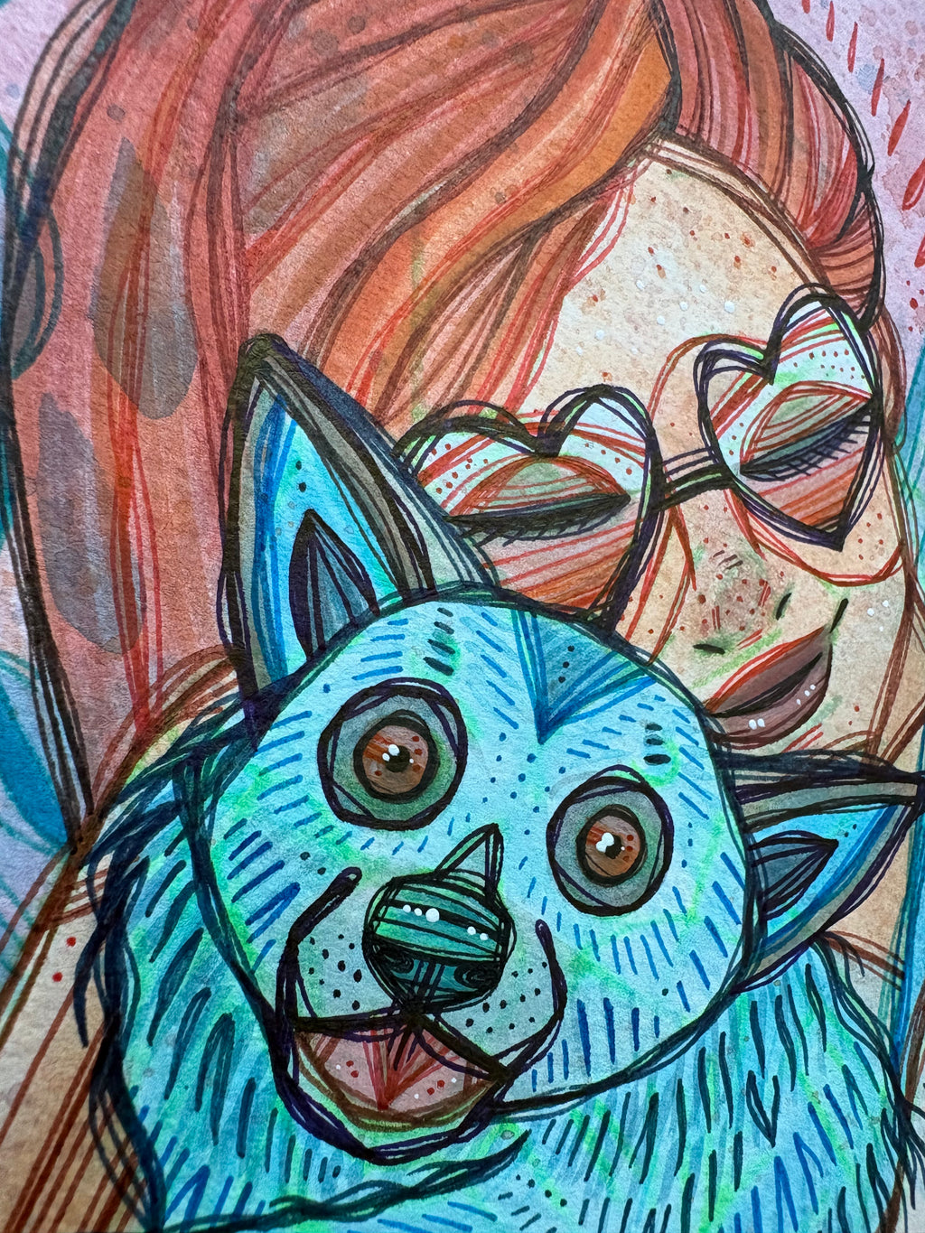All Creatures Original Ink & Acrylic 11" x 13" Drawing on Watercolor Paper
