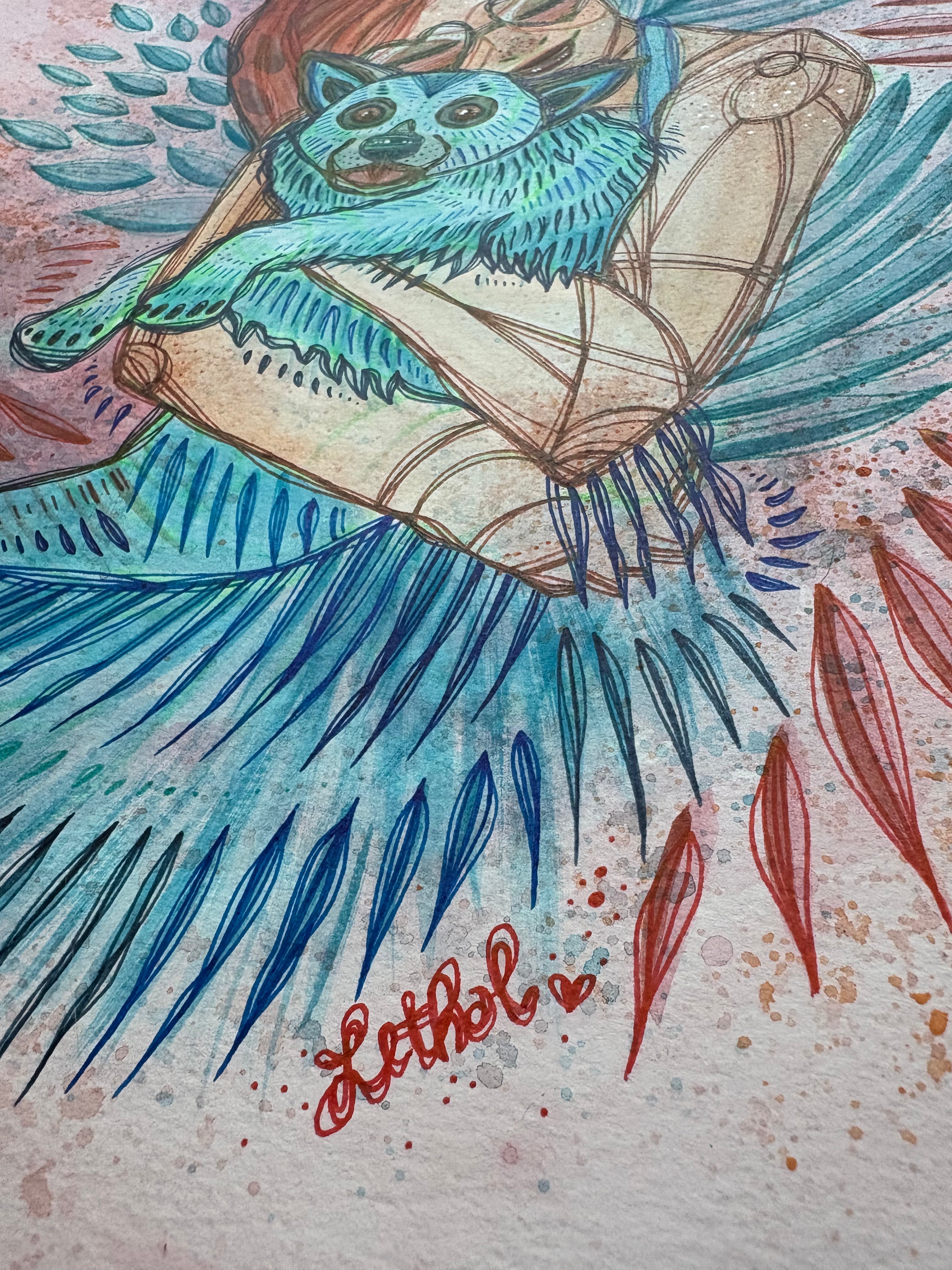 All Creatures Original Ink & Acrylic 11" x 13" Drawing on Watercolor Paper