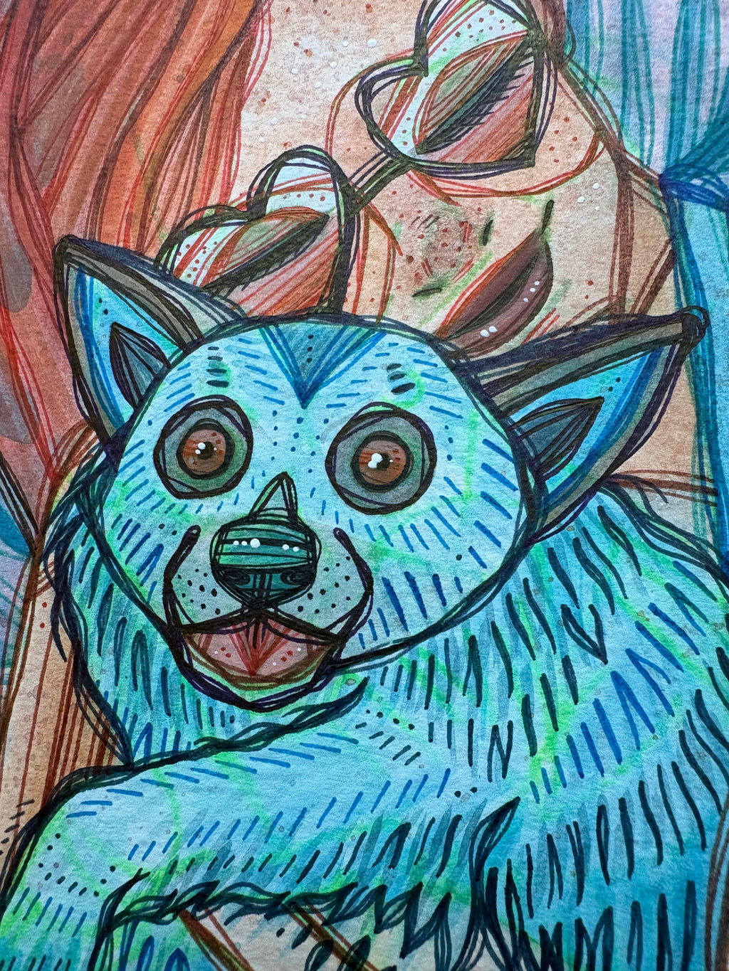 All Creatures Original Ink & Acrylic 11" x 13" Drawing on Watercolor Paper