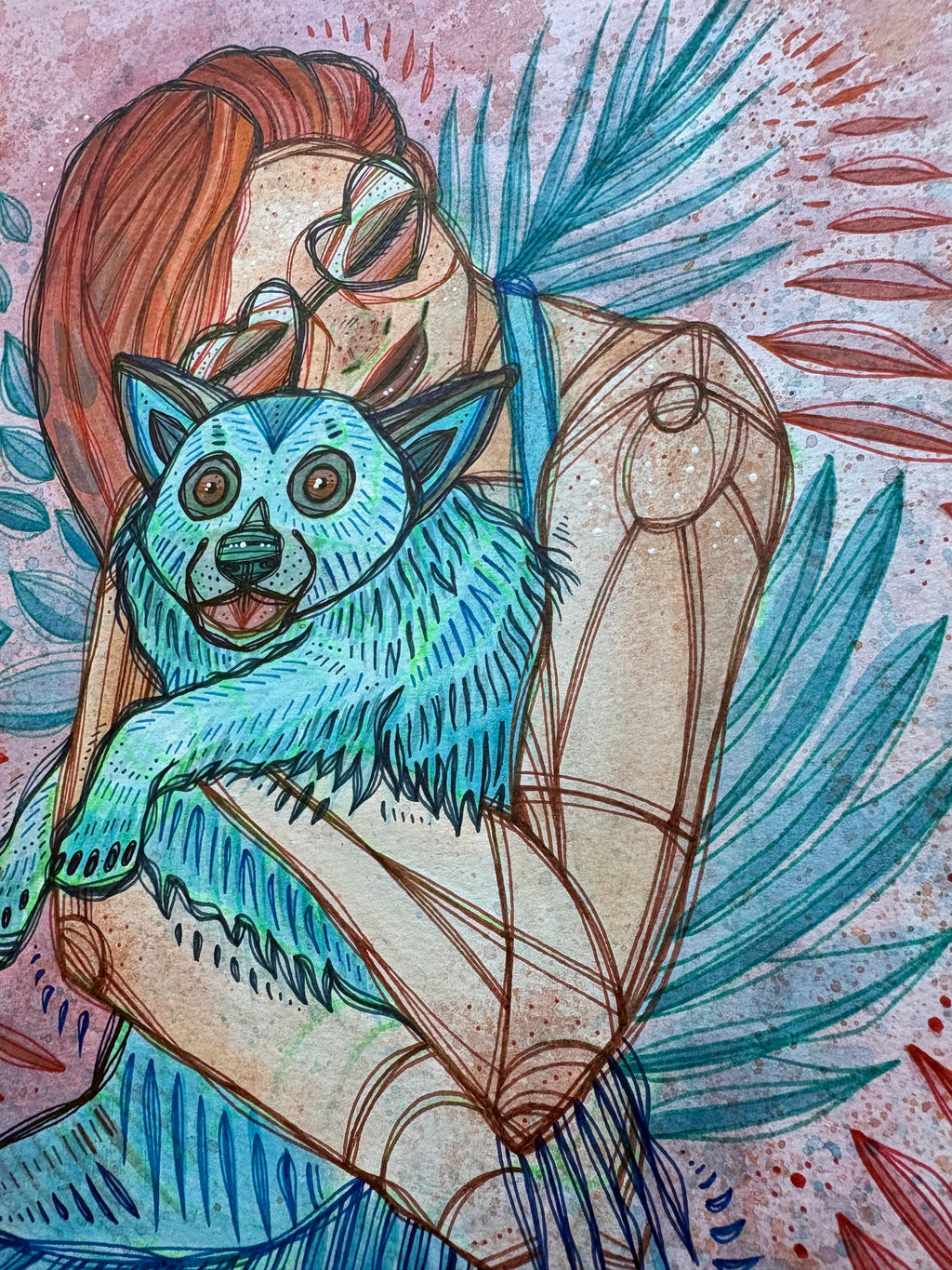 All Creatures Original Ink & Acrylic 11" x 13" Drawing on Watercolor Paper