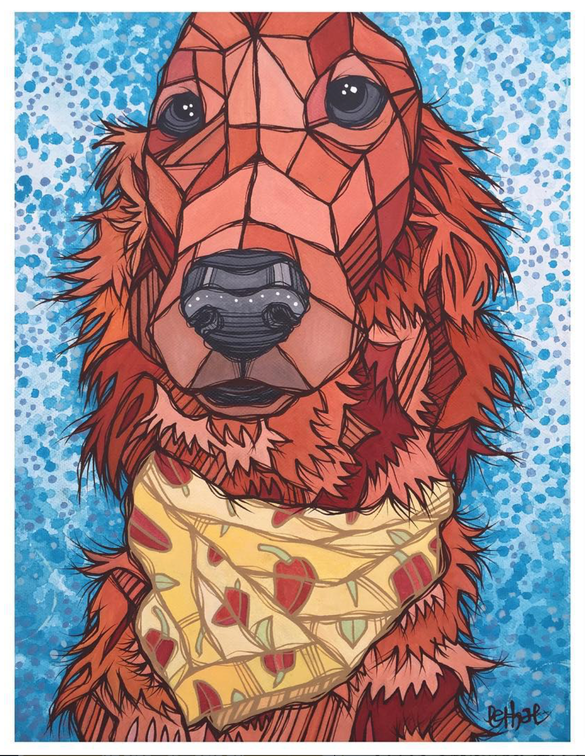 ash Lethal commission painting dog portrait irish setter with bandana