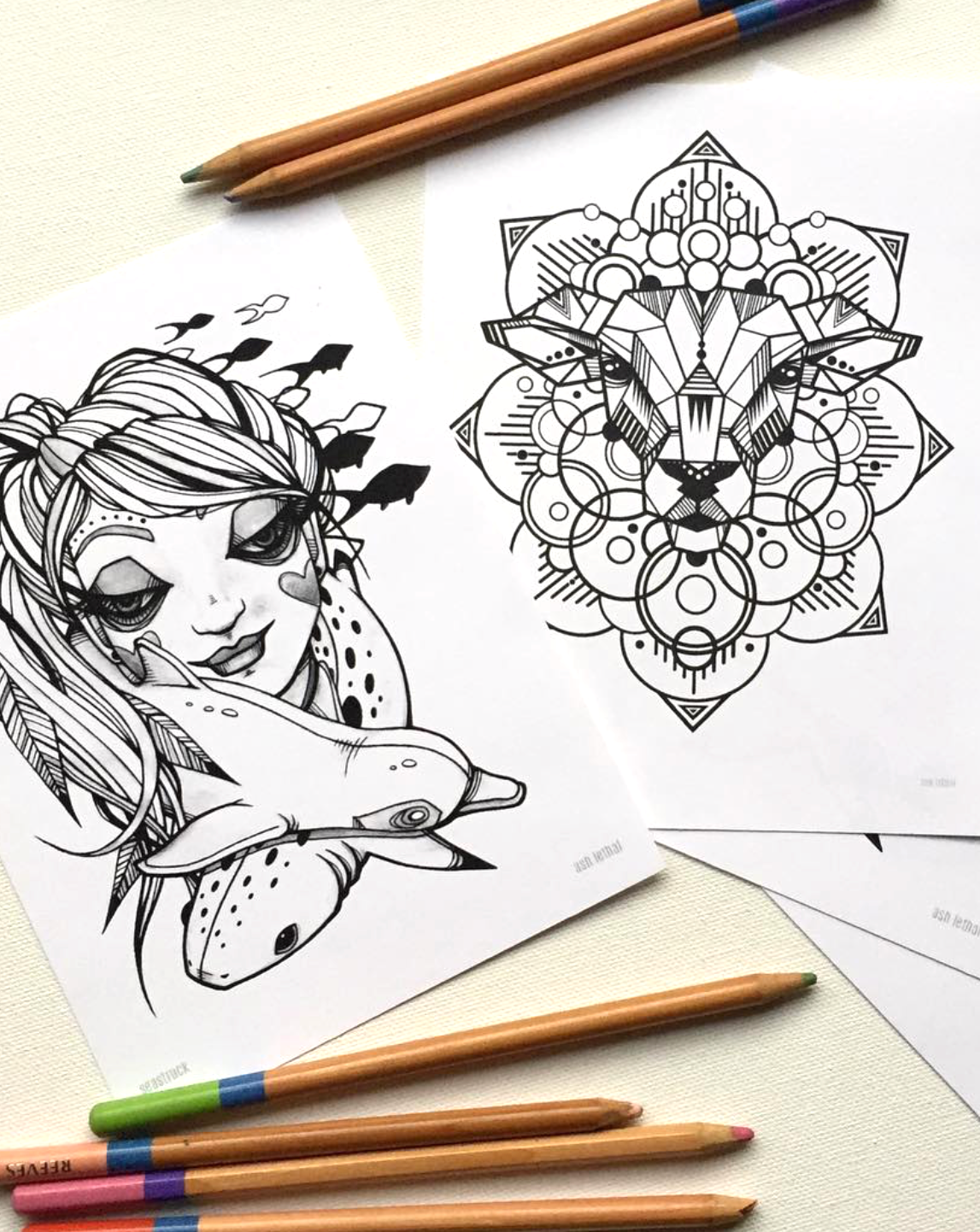 Digital Bundle of Art Stickers, Phone Wallpapers, & Printable Coloring Book Pages by Ash Lethal