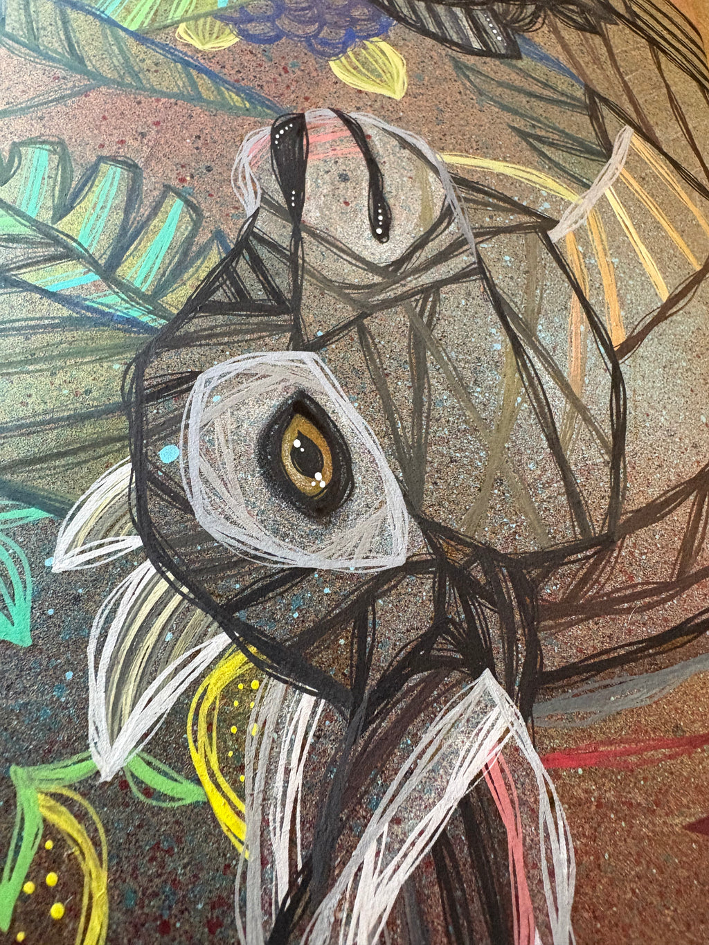 affordable Abstract skate artwork with a central eye-like shape surrounded by colorful patterns