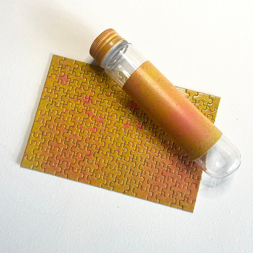 mini jigsaw gradient orange yellow puzzle painted by hand in custom matching tube 