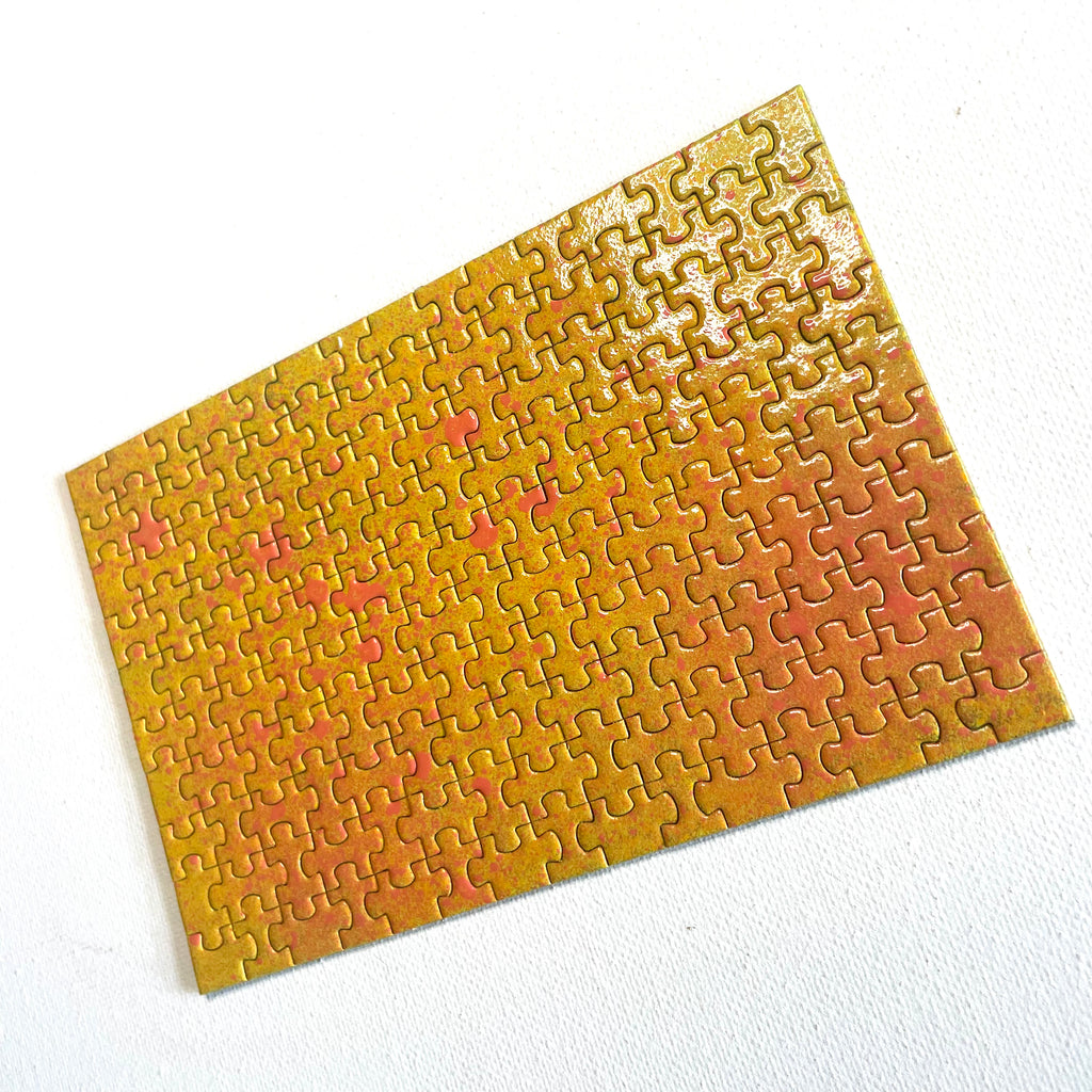 mini jigsaw gradient orange yellow puzzle painted by hand in custom matching tube