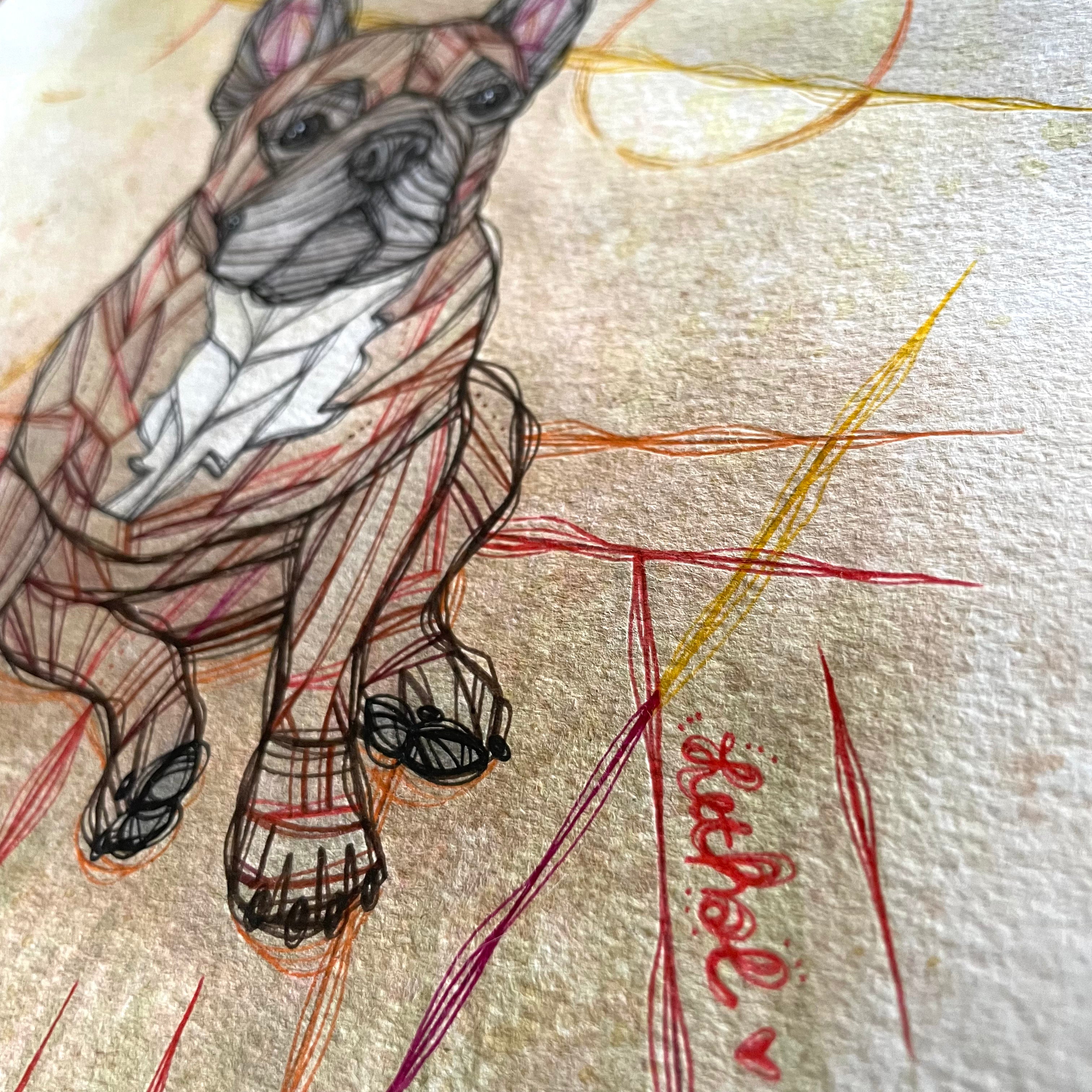 portrait drawing commission example 1 bulldog frenchie on paper